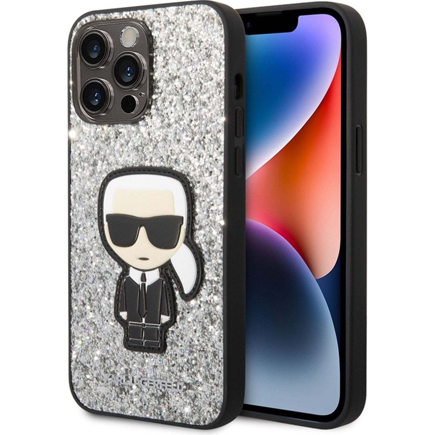 Karl Lagerfeld Karl Lagerfeld iPhone 14 Pro Back-Cover hul - Liquid Glitter - Karl -  Silber