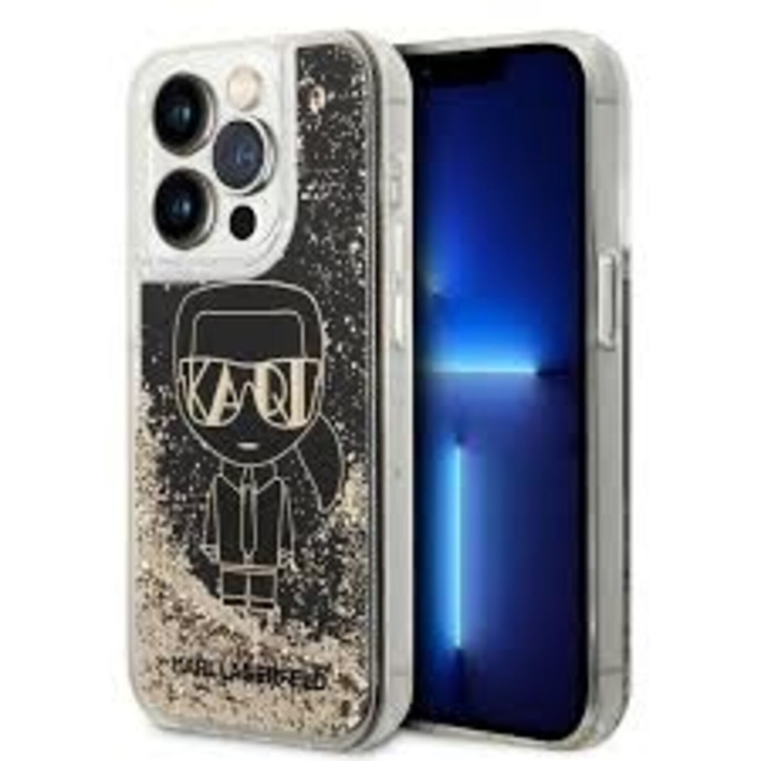 Karl Lagerfeld Karl Lagerfeld iPhone 14 Pro Back-Cover hul - Liquid Glitter - Gatsby Ikonik - Schwarz
