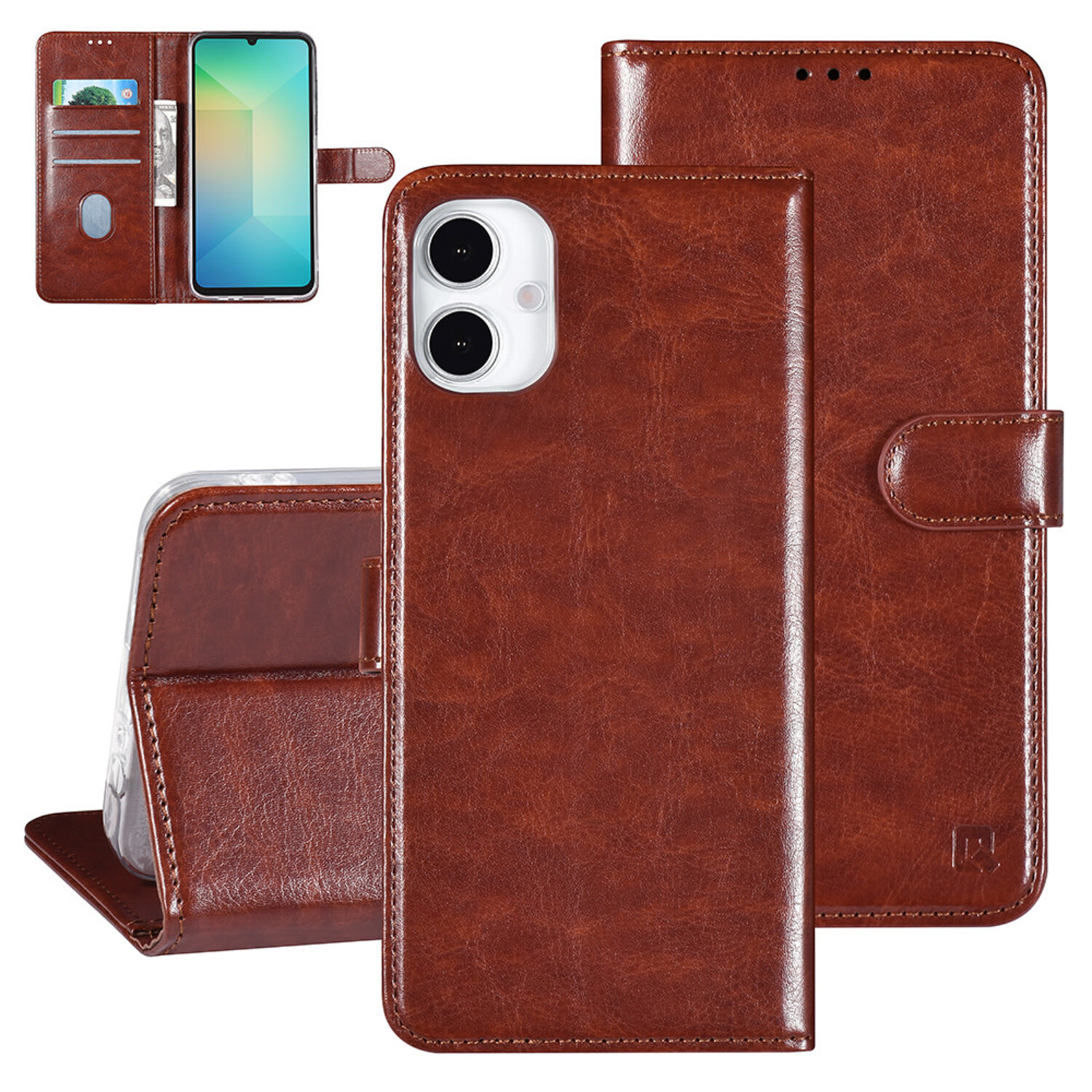 TUNIQ TUNIQ Galaxy A16 5G Book-Case hul - Kartenhalter für 3 Karten - Magnetverschluss - Hanger - Braun