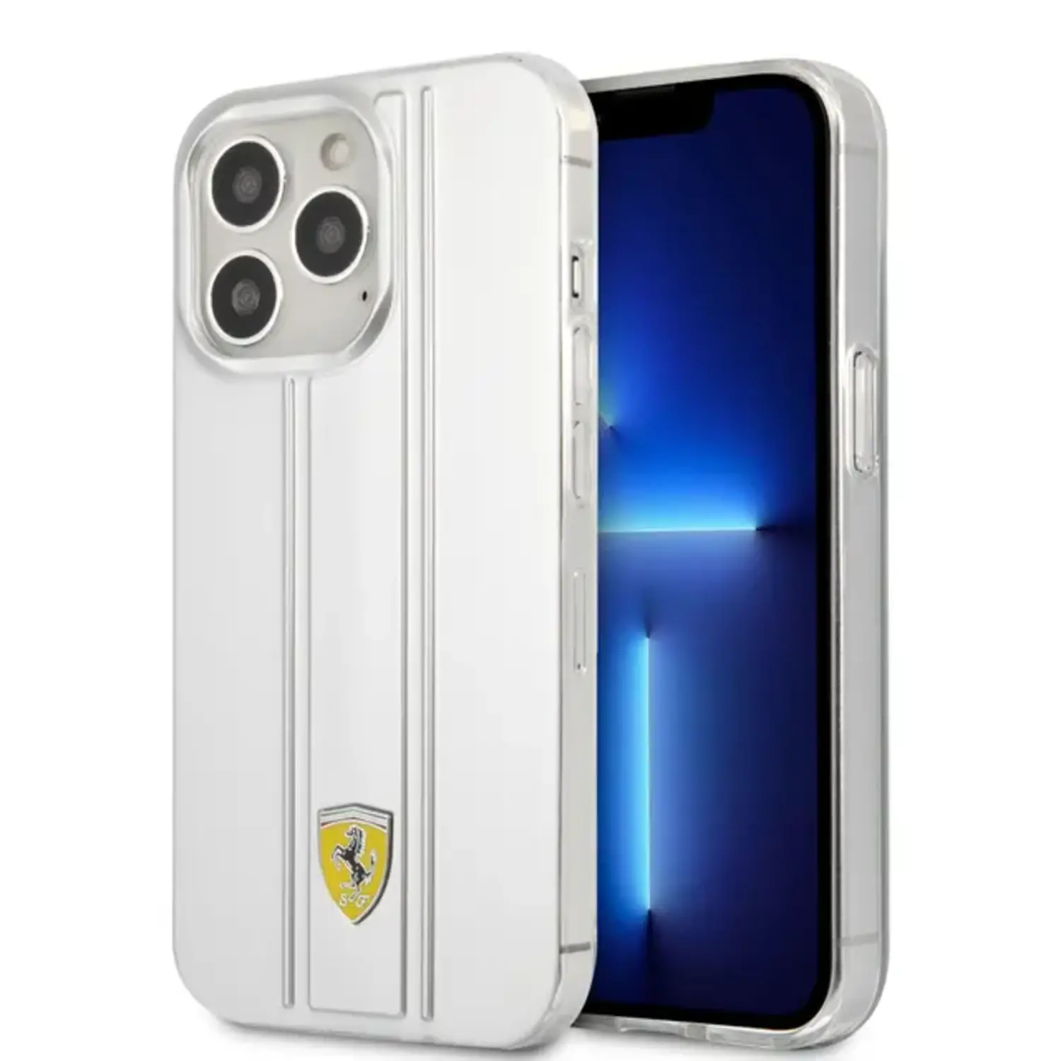 Ferrari Ferrari iPhone 13 Pro Back-Cover hul - 3D Stripes - Silber