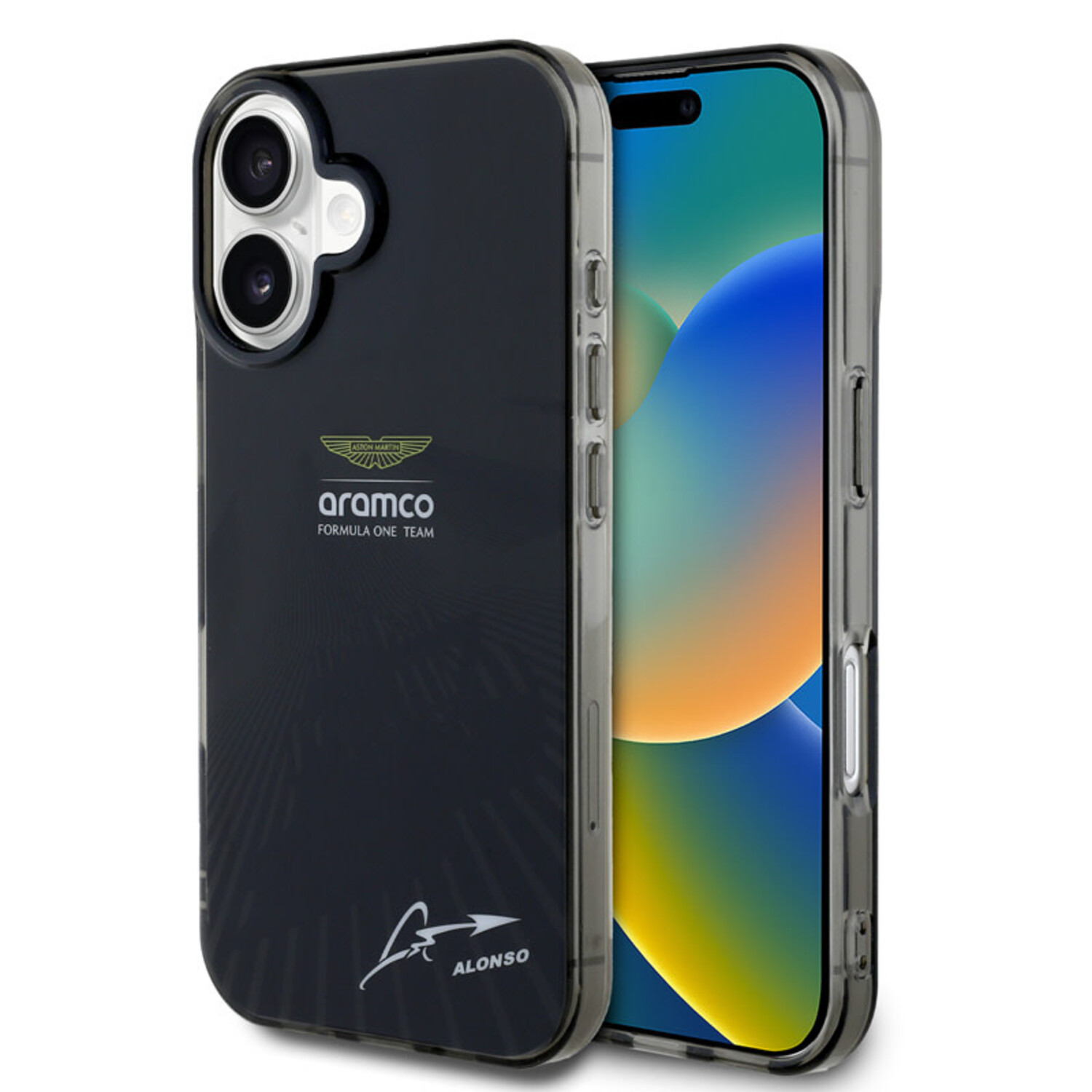 Aston Martin Aston Martin iPhone 16 Back-Cover hul - IML F1 Car - Alonso Signature - Schwarz