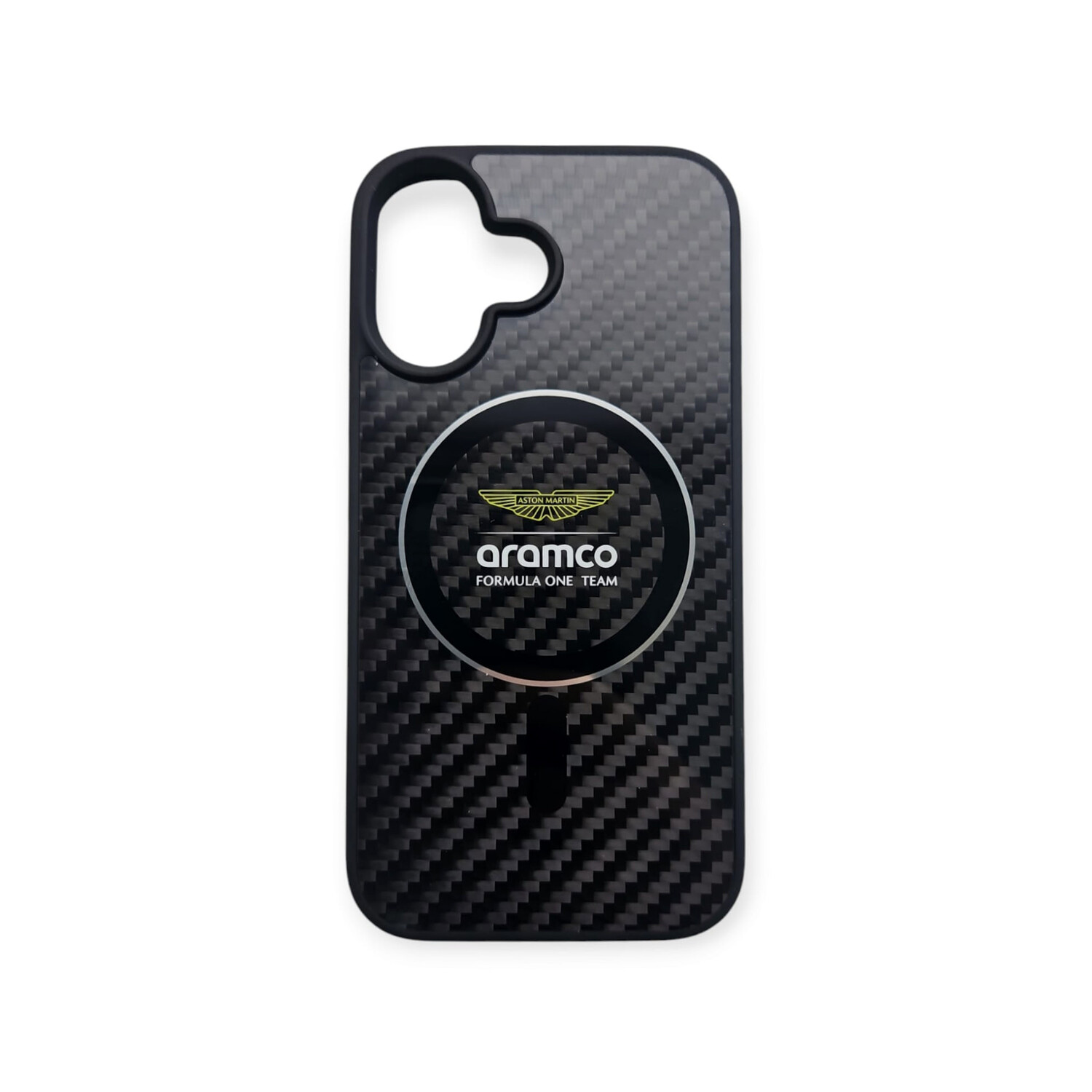 Aston Martin Aston Martin iPhone 16 Back-Cover hul - Magsafe - Carbon Circle - Silber