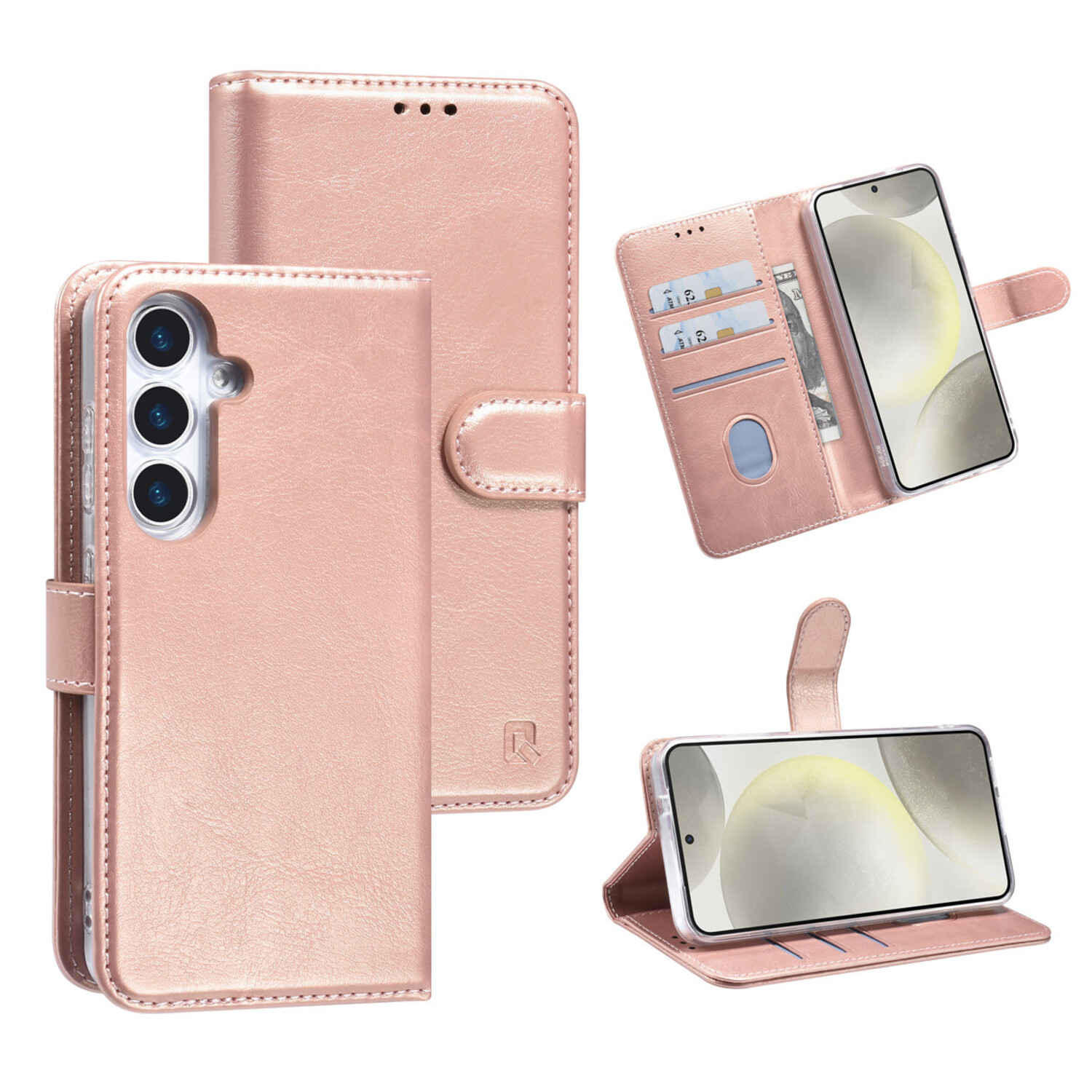 TUNIQ TUNIQ Galaxy S25 Book-Case hul - Kartenhalter für 3 Karten - Magnetverschluss - Aufhänger - Rose Gold