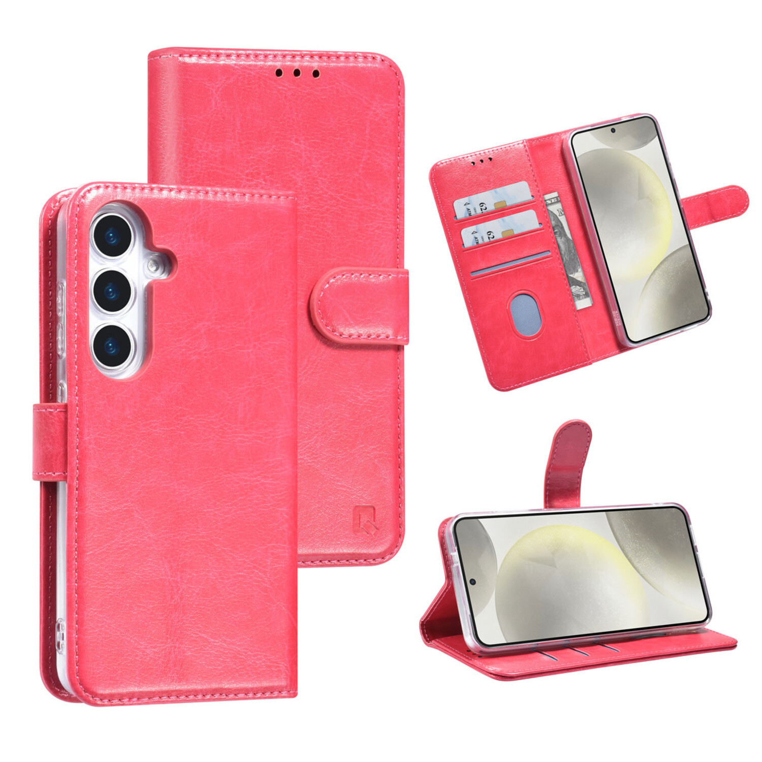 TUNIQ TUNIQ Galaxy S25 Book-Case hul - Kartenhalter für 3 Karten - Magnetverschluss - Aufhänger - Hot Pink