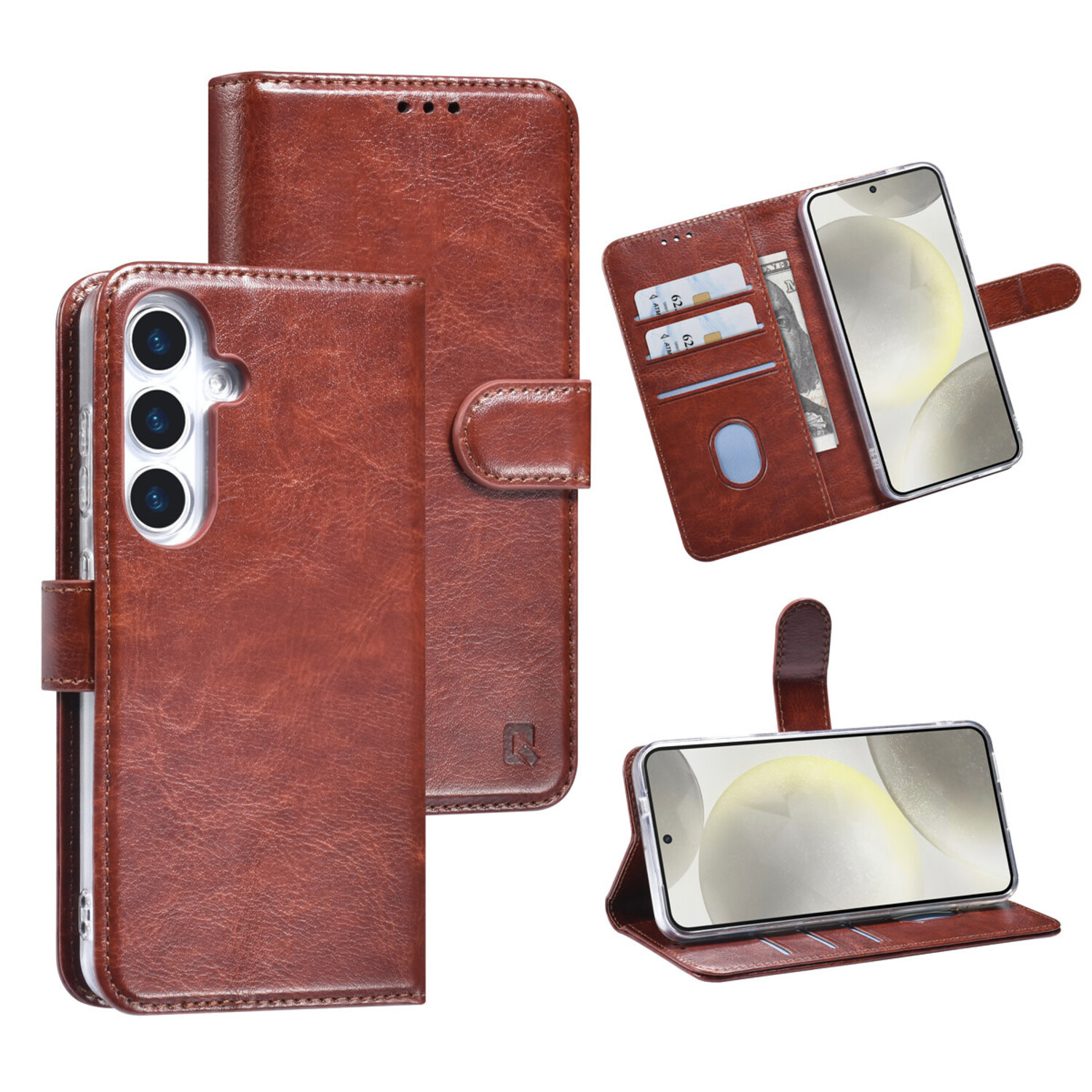TUNIQ TUNIQ Galaxy S25 Book-Case hul - Kartenhalter für 3 Karten - Magnetverschluss - Aufhänger - Braun