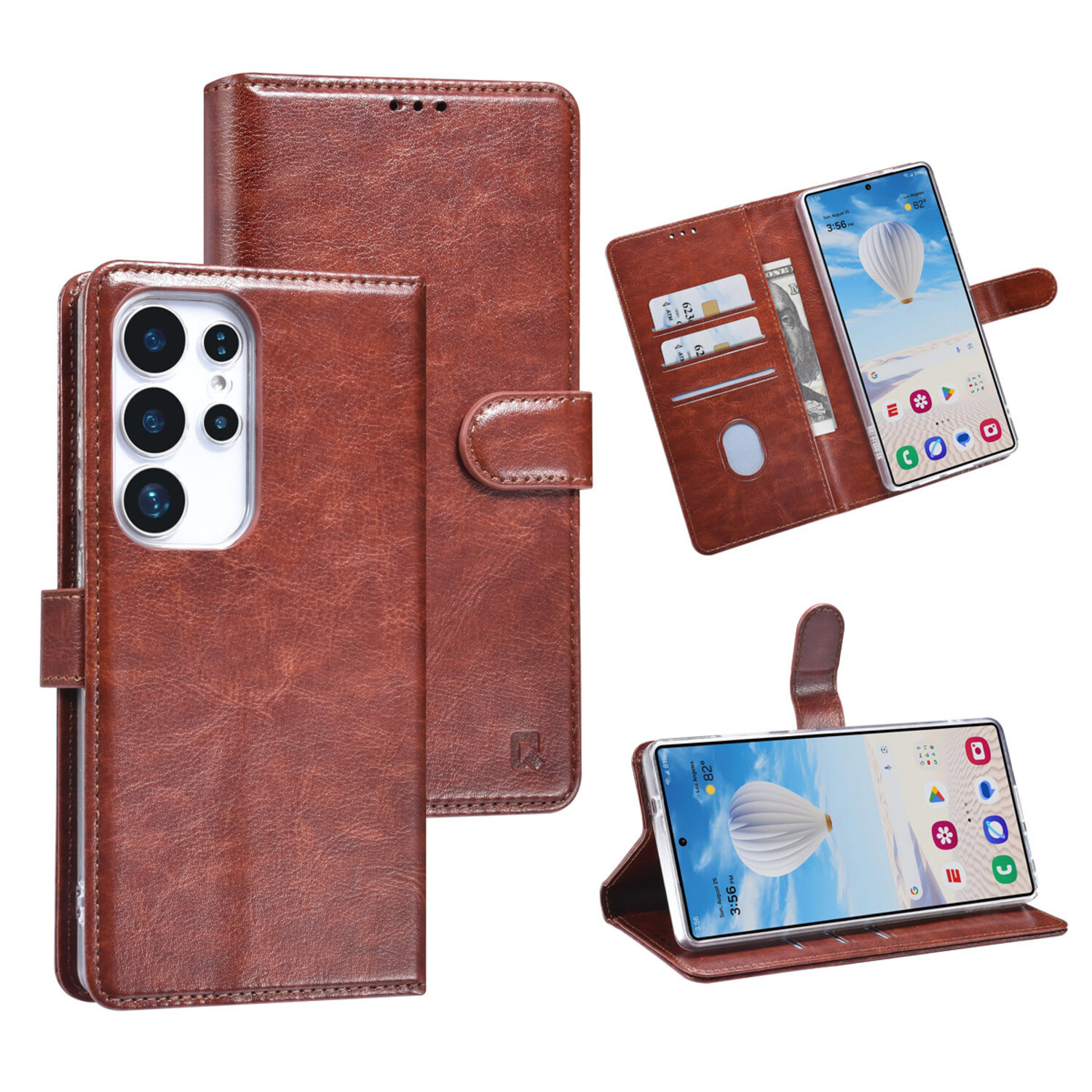 TUNIQ TUNIQ Galaxy S25 Ultra Book-Case hul - Kartenhalter für 3 Karten - Magnetverschluss - Aufhänger - Braun