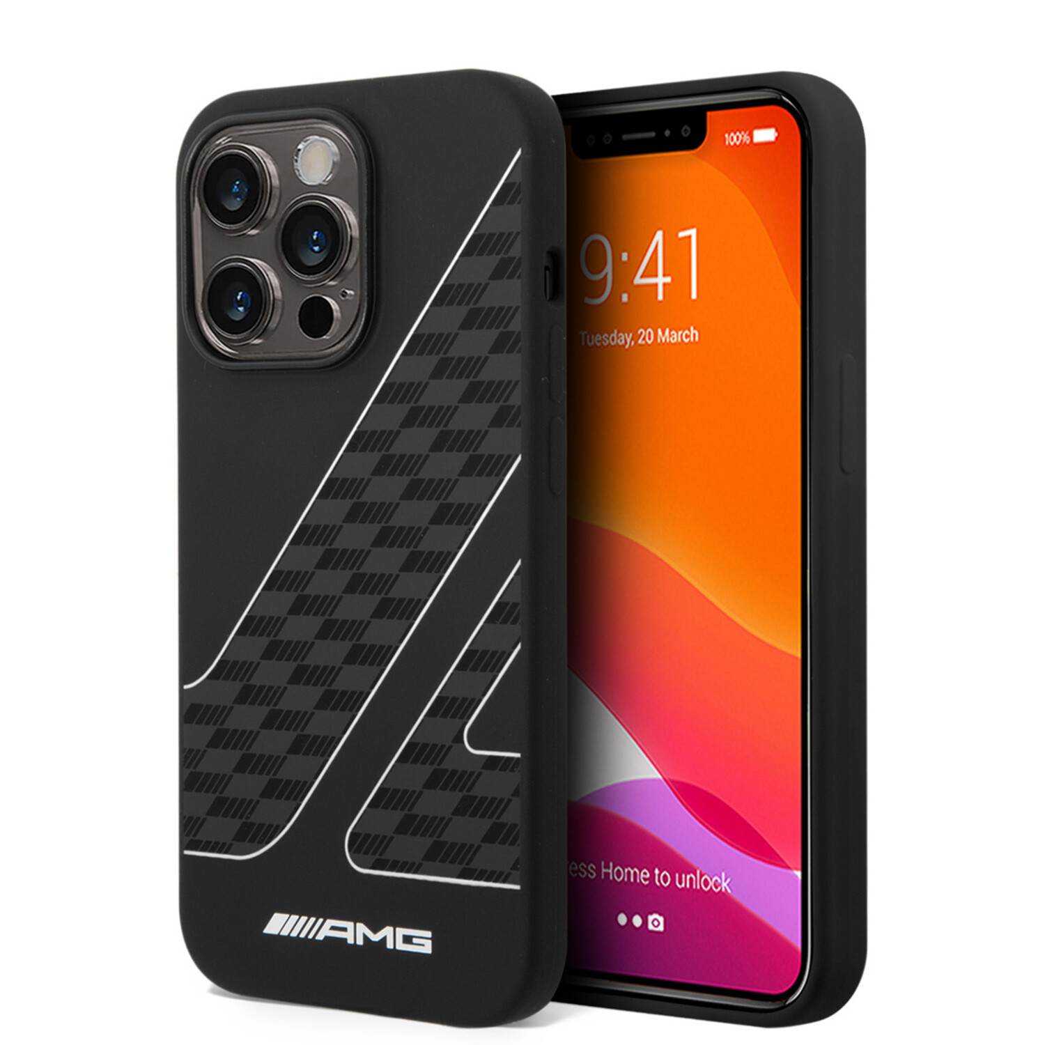 AMG AMG iPhone 14 Pro Max Back-Cover hul - Double Layer - Checkered Flag Pattern - Schwarz