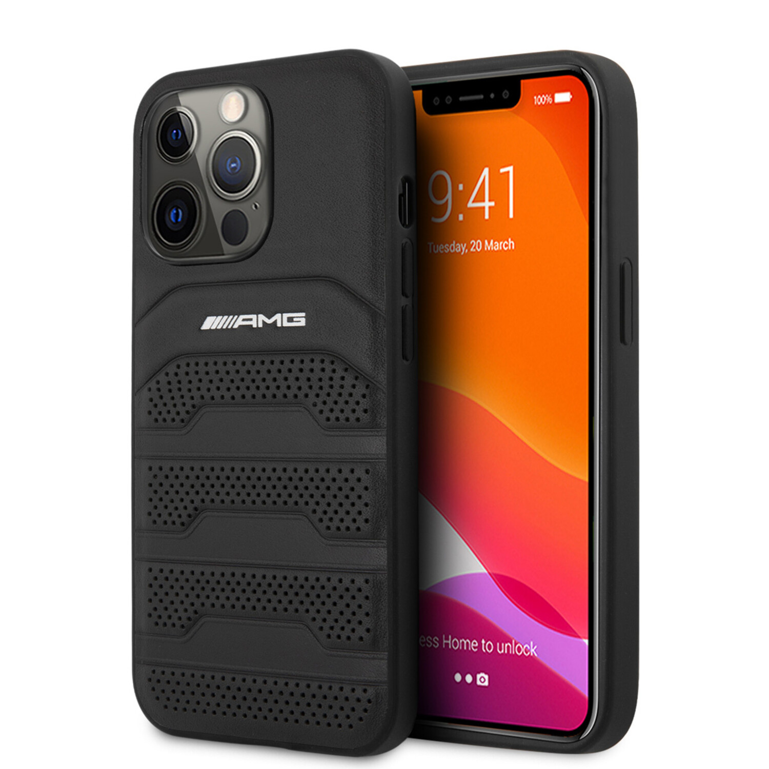 AMG AMG iPhone 14 Pro Max Back-Cover hul - Debossed Lines - White Logo - Schwarz