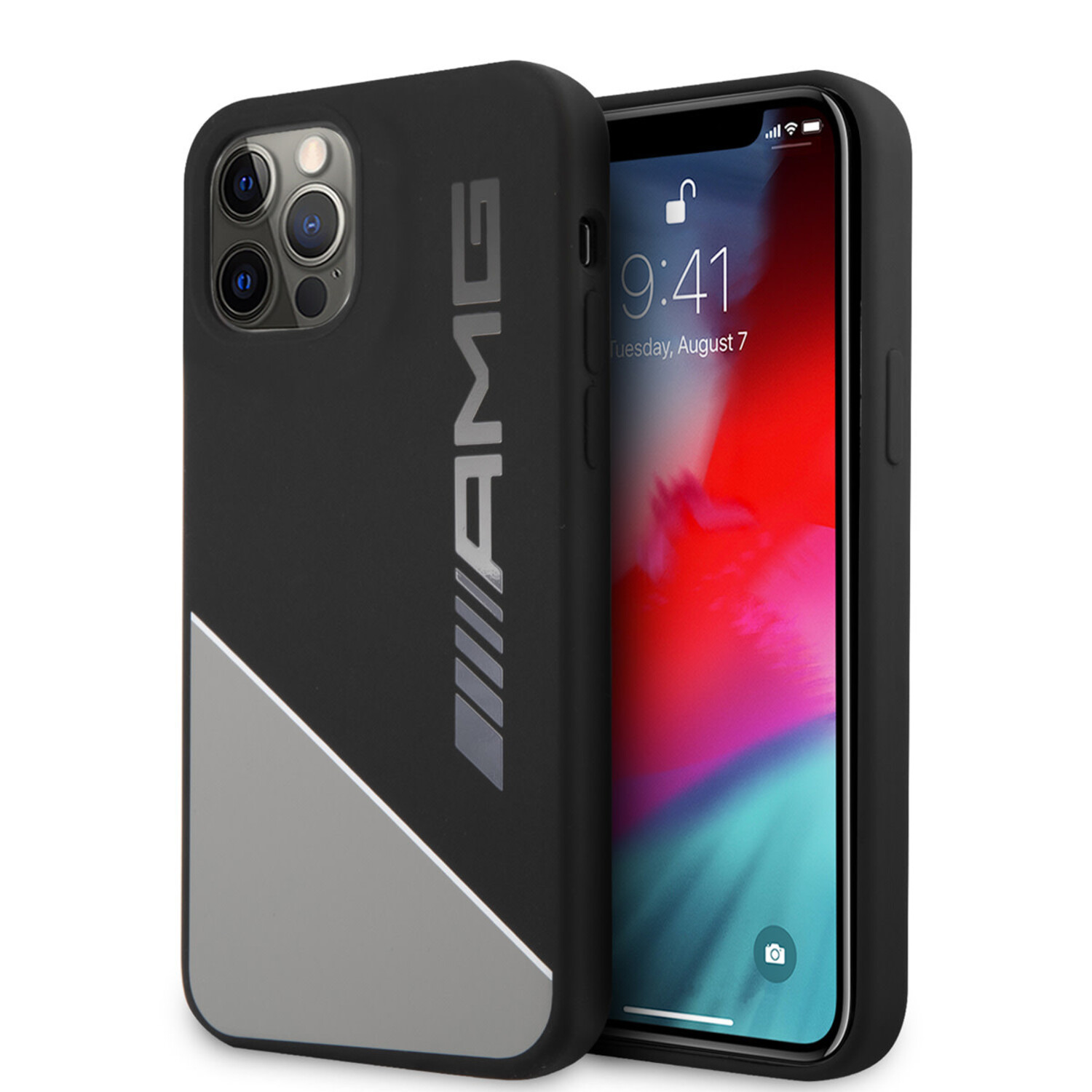 AMG AMG iPhone 12 - 12 Pro Back-Cover hul - Silicone - Two Tones White Line - Grau
