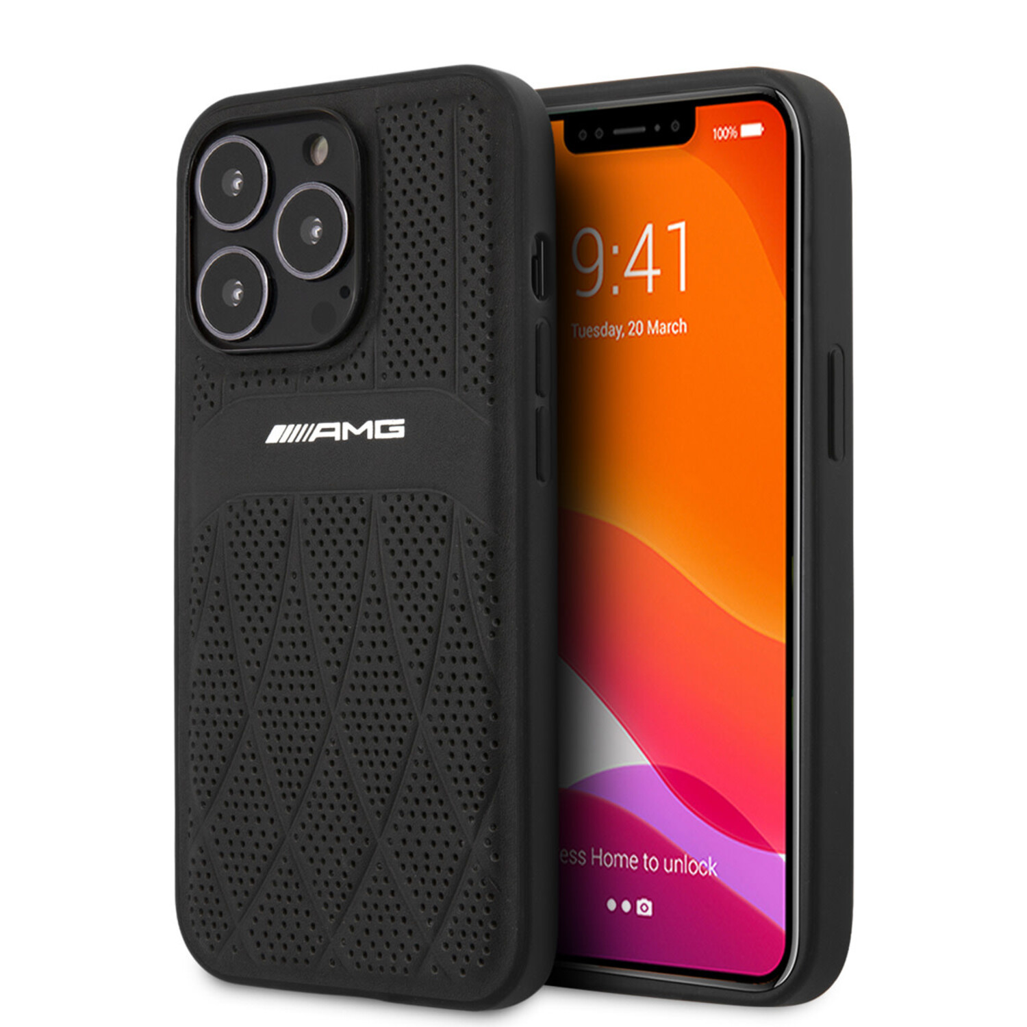 AMG AMG iPhone 13 Pro Back-Cover hul - Leather with Curved Lines - Schwarz