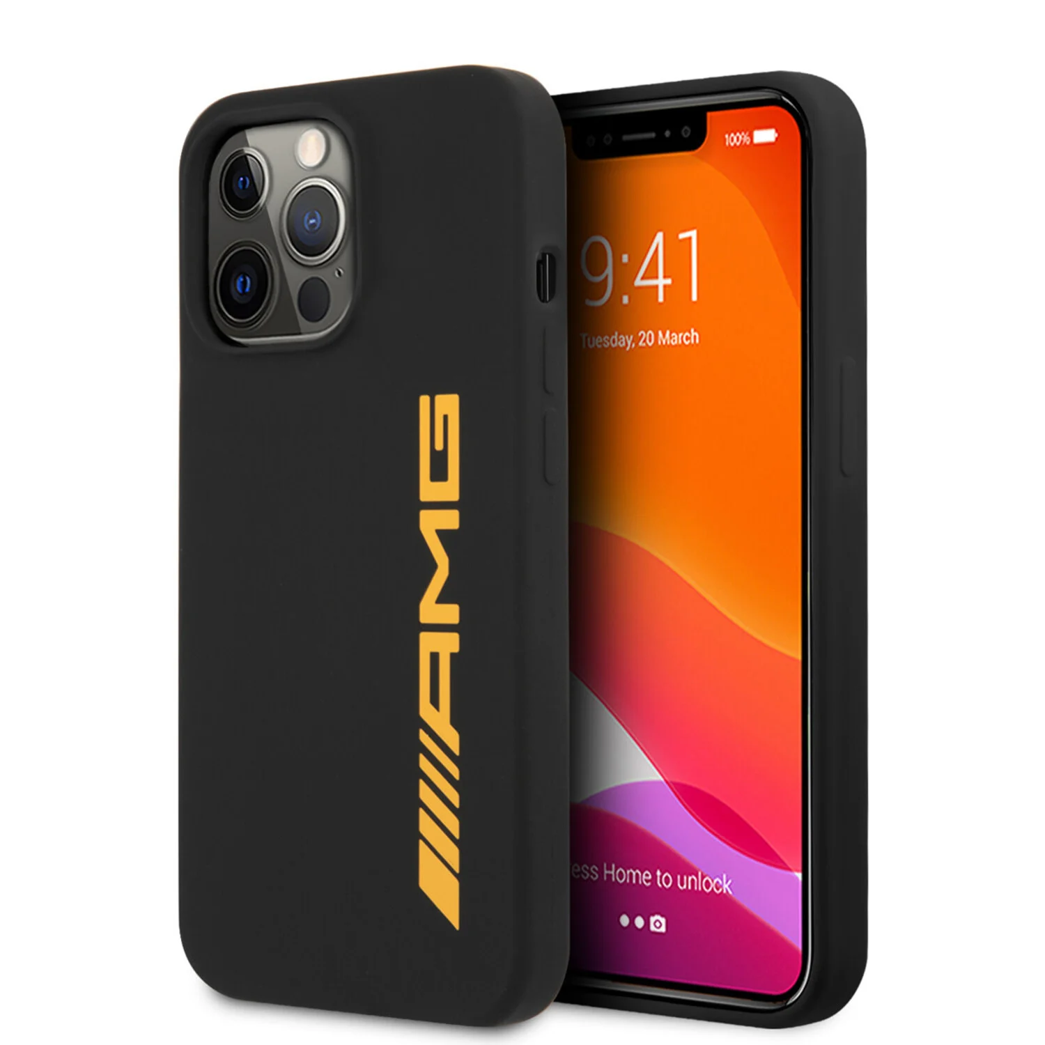 AMG AMG iPhone 13 Pro Back-Cover hul - Silicone - Big Yellow Logo - Schwarz