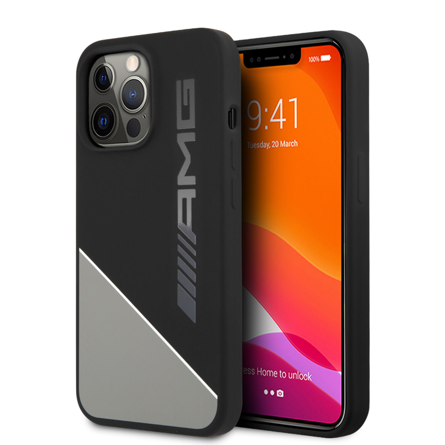 AMG AMG iPhone 13 Pro Back-Cover hul - Silicone - Two Tones White Line - Grau