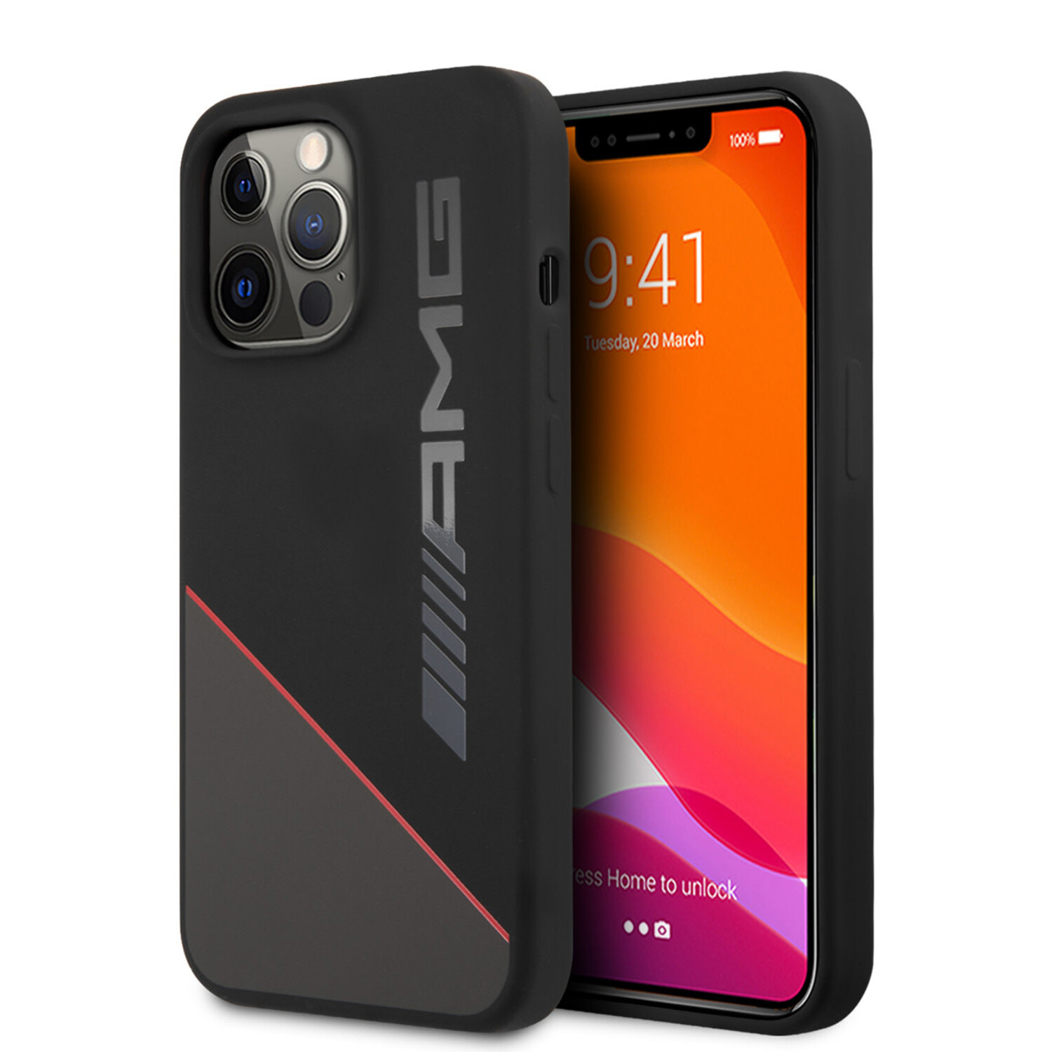 AMG AMG iPhone 13 Pro Back-Cover hul - Silicone - Two Tones Red Line - Schwarz