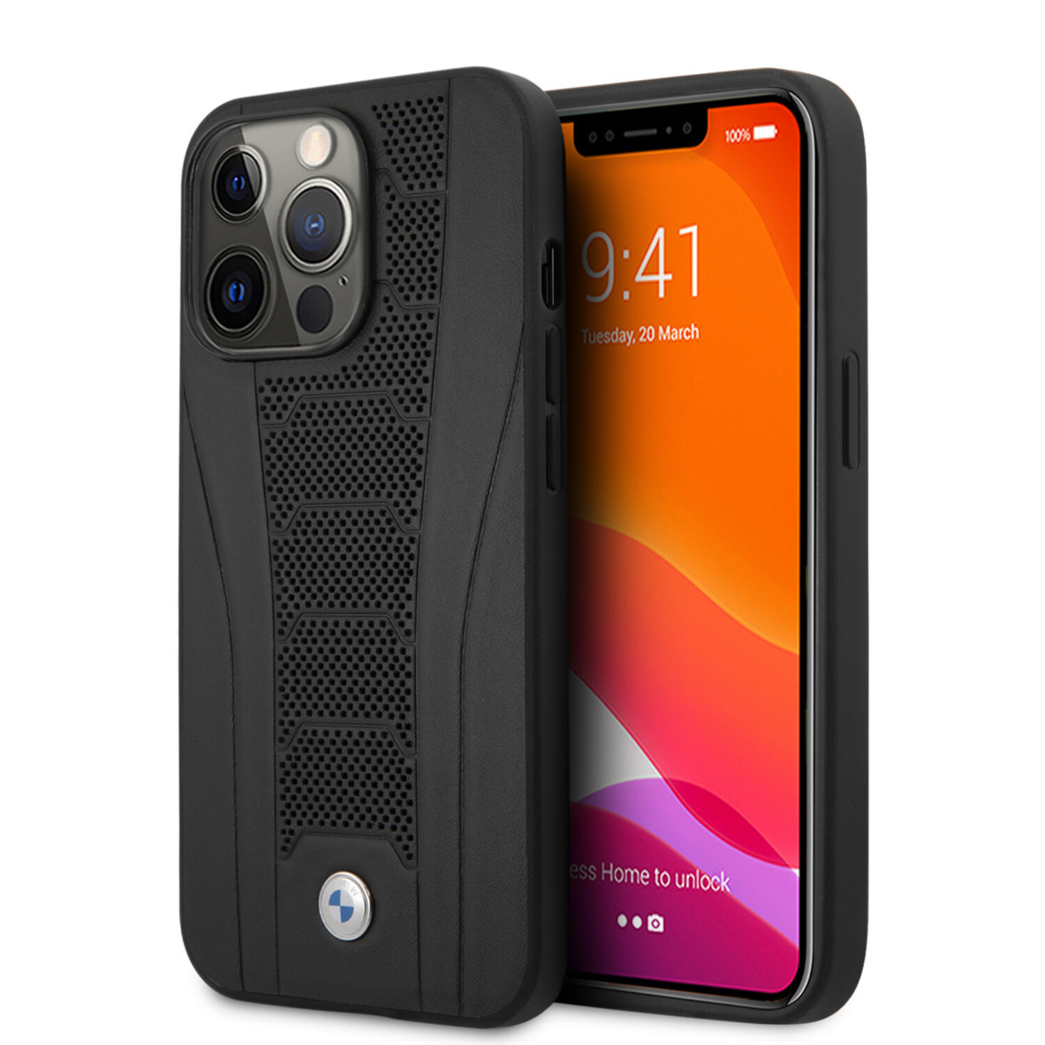 BMW BMW iPhone 13 Pro Back-Cover hul - Leather Signature - Perforated Deboss Line - Schwarz