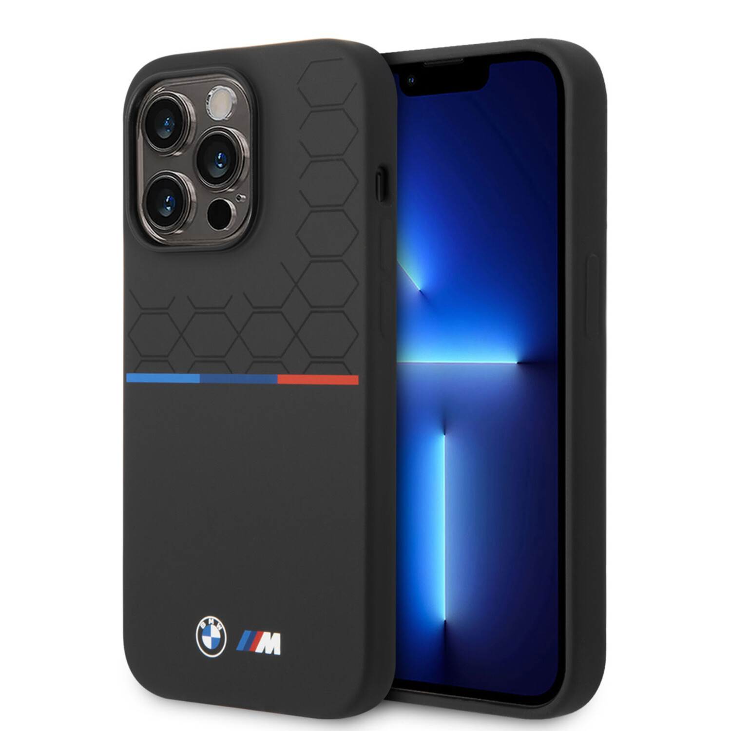 BMW BMW iPhone 14 Pro Back-Cover hul - Silicone - Varnish Pattern - Tricolor Line - Schwarz