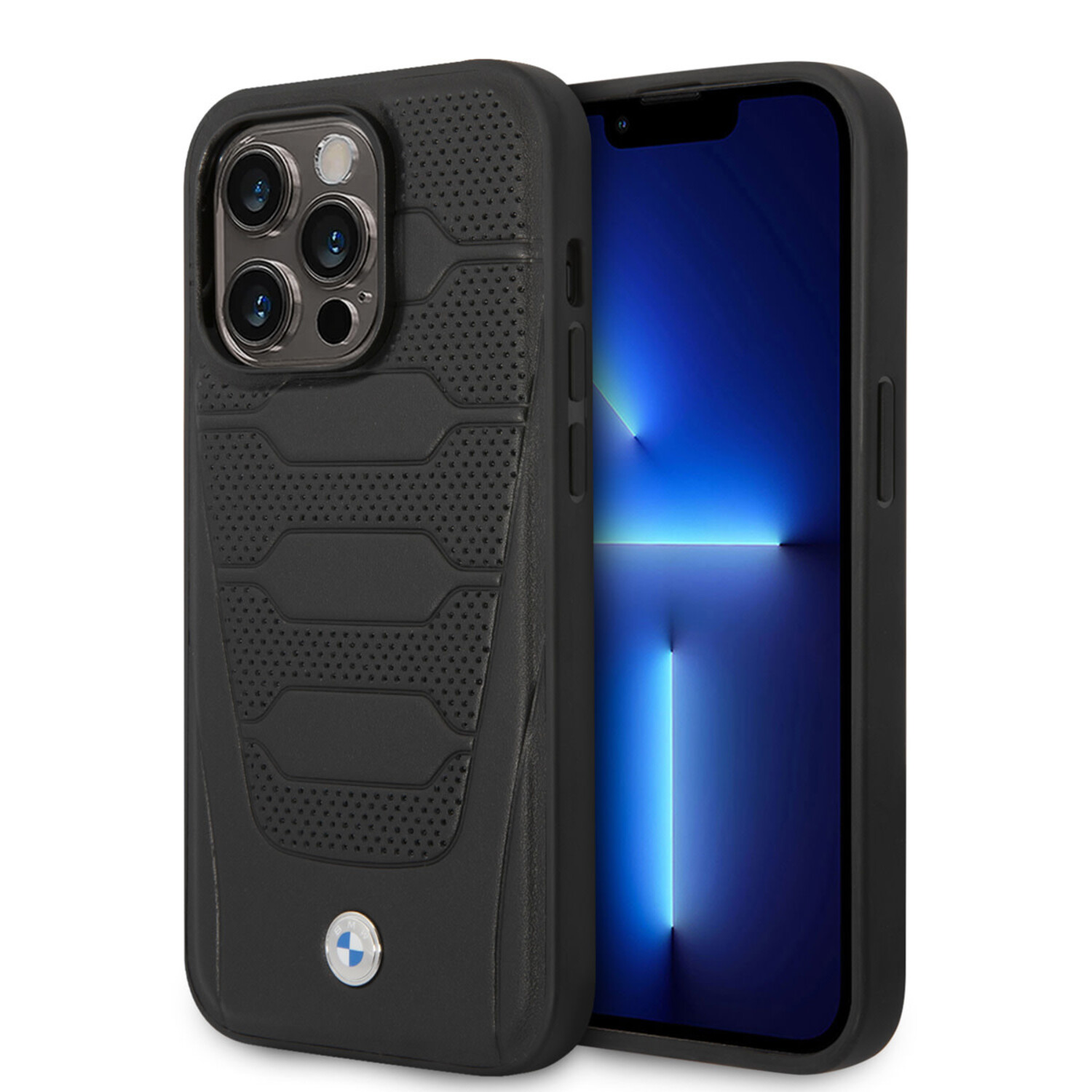 BMW BMW iPhone 14 Pro Max Back-Cover hul - Leather Signature - Perforated Seats Design - Schwarz