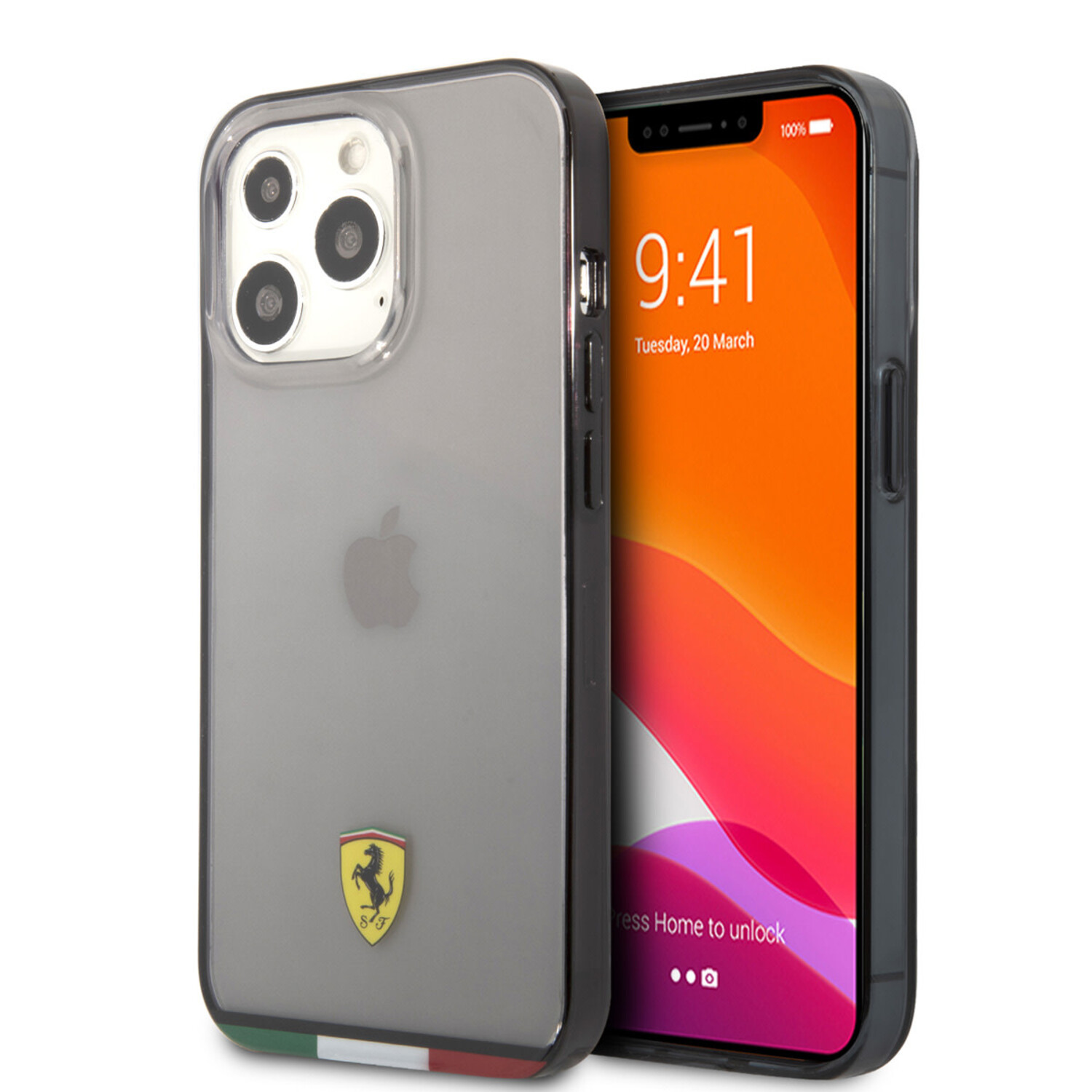Ferrari Ferrari iPhone 13 Pro Back-Cover hul - Italia Stripe - Black edges - Transparent