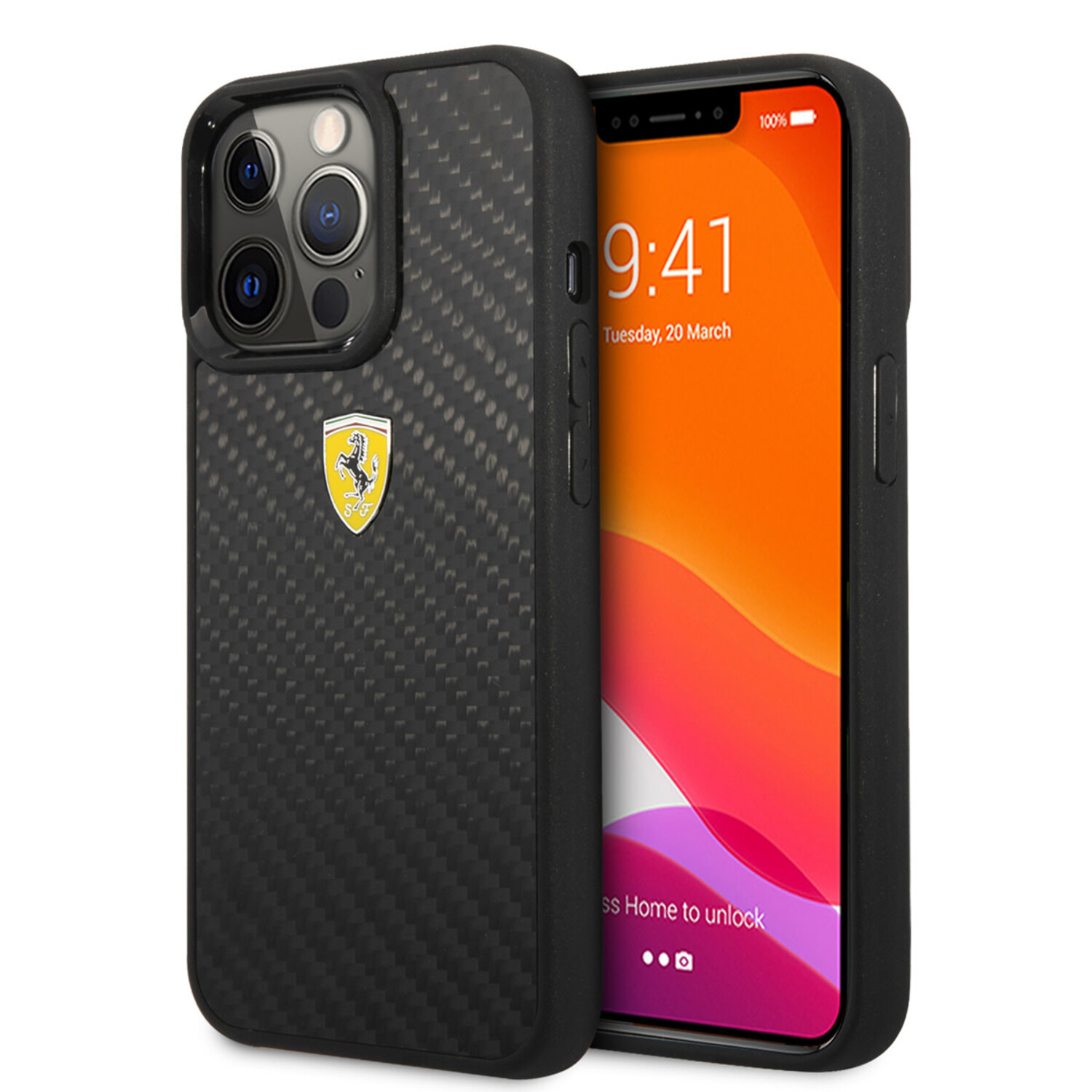 Ferrari Ferrari iPhone 13 Pro Back-Cover hul - Carbon - Metal Logo - Schwarz