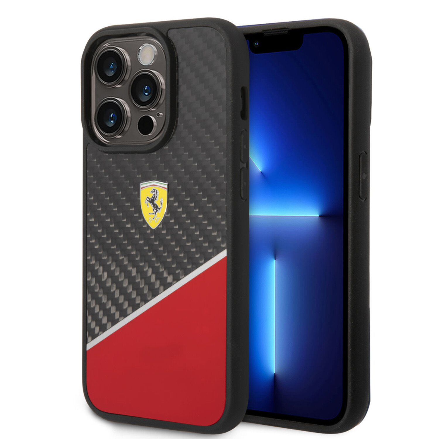 Ferrari Ferrari iPhone 14 Pro Back-Cover hul - BiMaterial - Carbon &amp; Red Stripe - Schwarz