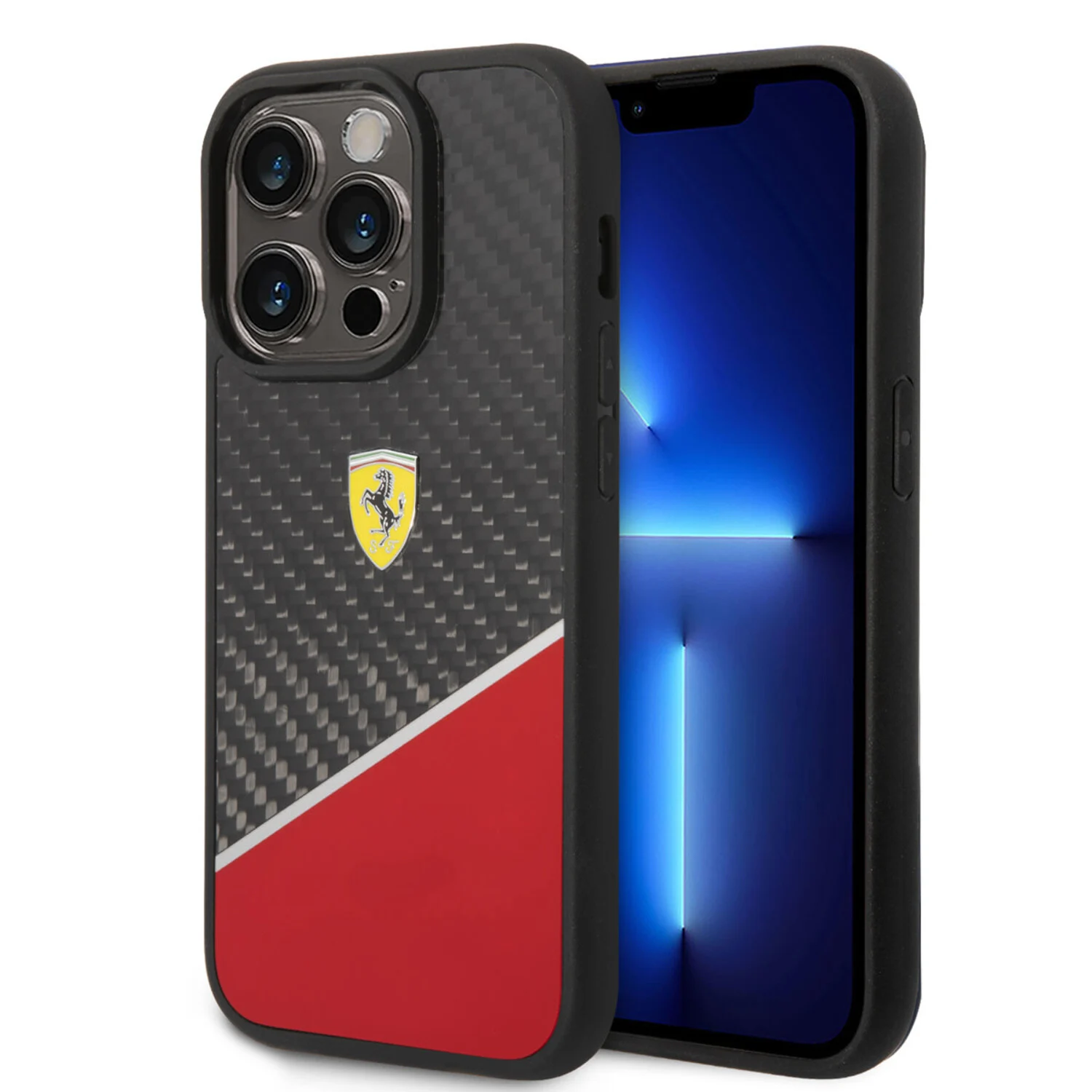 Ferrari Ferrari iPhone 14 Pro Back-Cover hul - BiMaterial - Carbon &amp; Red Stripe - Schwarz