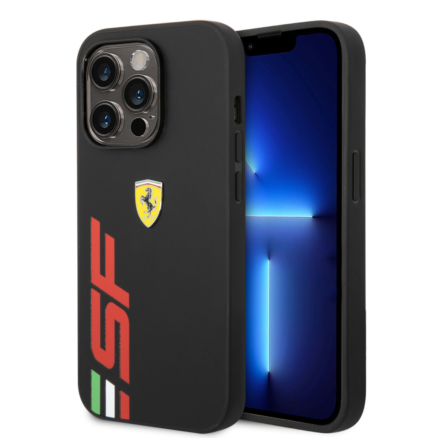Ferrari Ferrari iPhone 14 Pro Back-Cover hul - Leather - Big SF Logo - Schwarz
