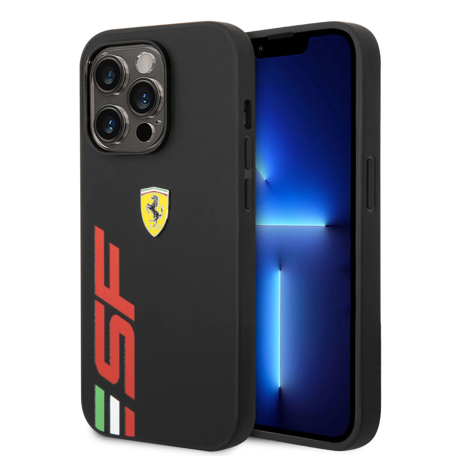 Ferrari Ferrari iPhone 14 Pro Back-Cover hul - Leather - Big SF Logo - Schwarz