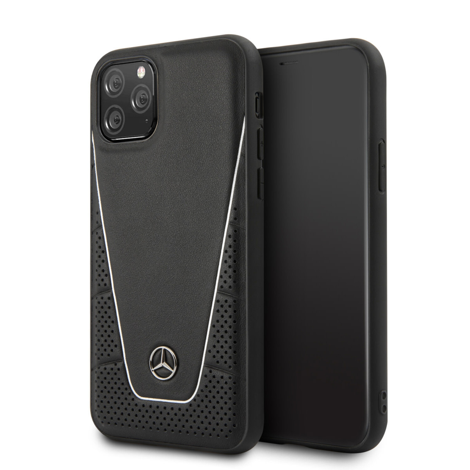 Mercedes-Benz Mercedes-Benz iPhone 11 Pro Back-Cover hul - Genuine Leather - Perforated Urban - White Line - Schwarz