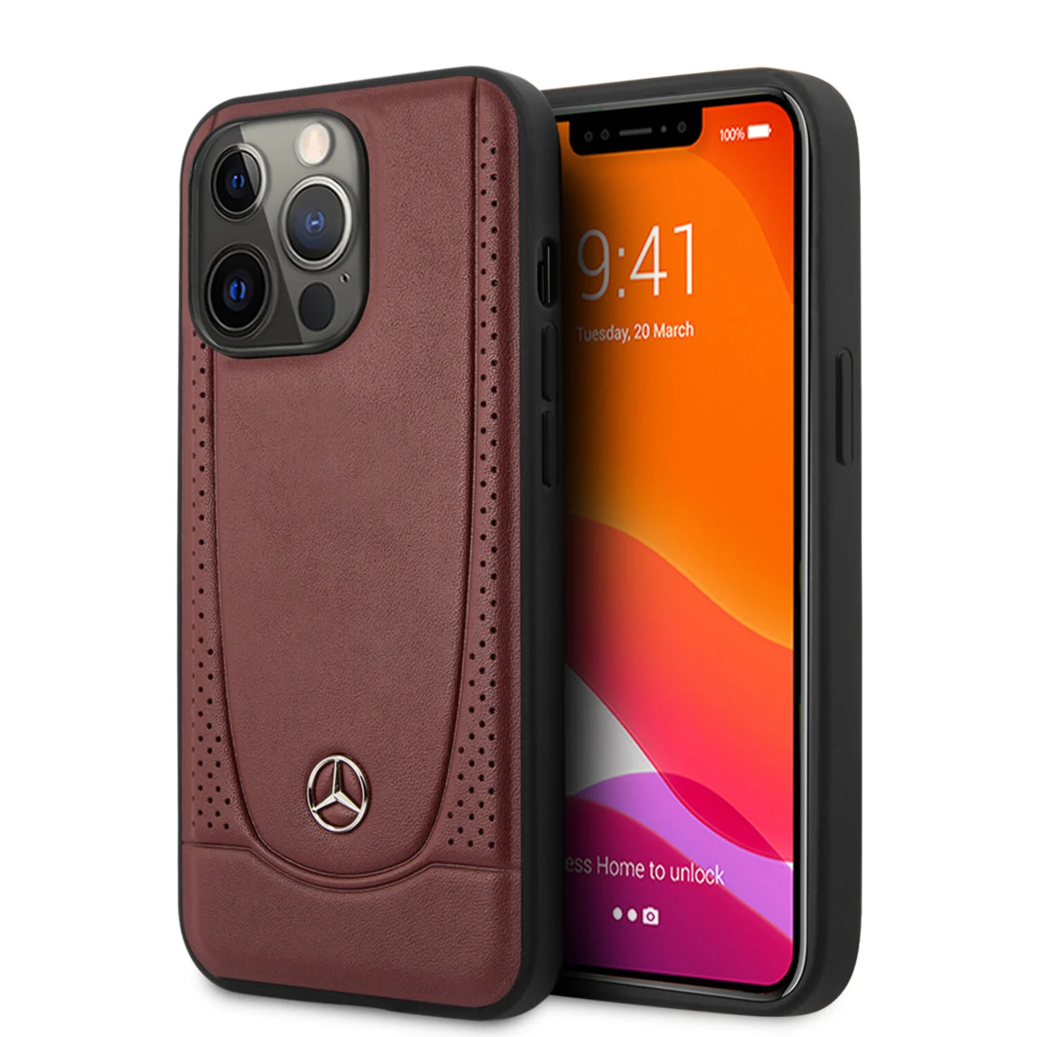 Mercedes-Benz Mercedes-Benz iPhone 13 Pro Back-Cover hul - Genuine Leather - Perforated - Rot