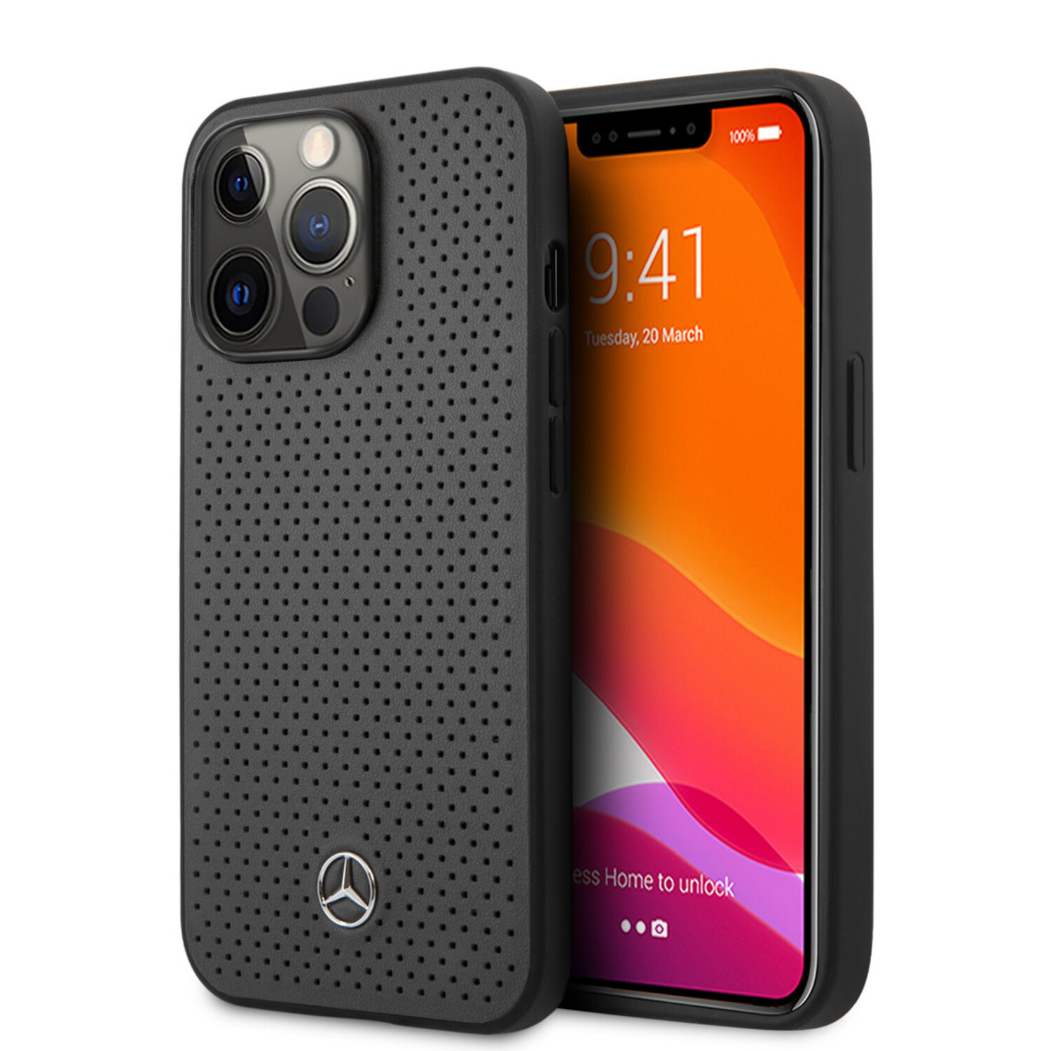 Mercedes-Benz Mercedes-Benz iPhone 13 Pro Back-Cover hul - Genuine Leather - Perforated - Grau