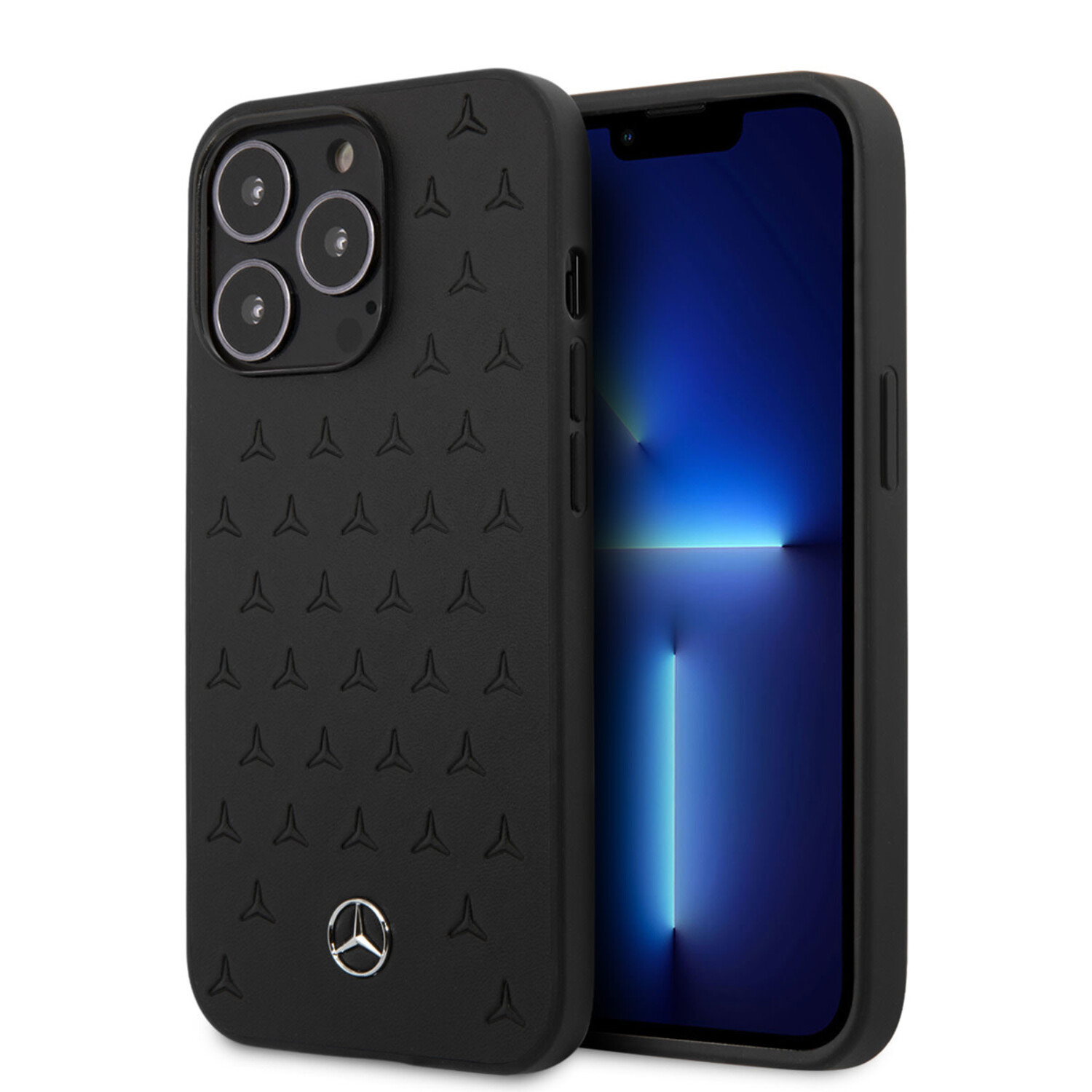 Mercedes-Benz Mercedes-Benz iPhone 13 Pro Back-Cover hul - Genuine Leather - Stars Pattern - Schwarz