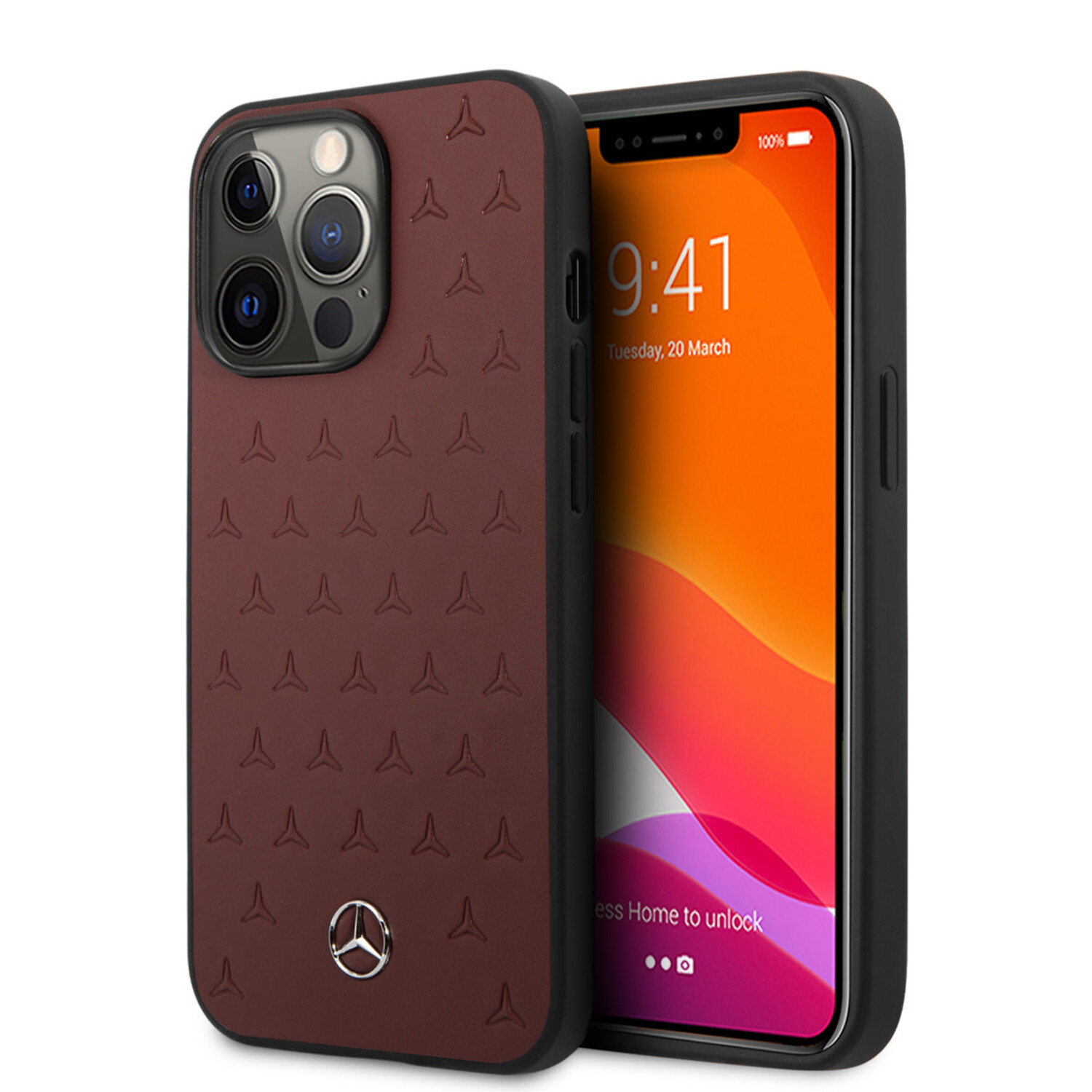 Mercedes-Benz Mercedes-Benz iPhone 13 Pro Back-Cover hul - Genuine Leather - Stars Pattern - Rot