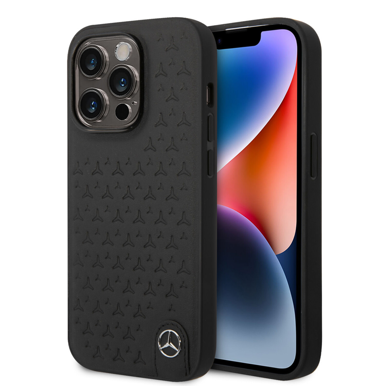 Mercedes-Benz Mercedes-Benz iPhone 14 Pro Back-Cover hul - Genuine Leather - Stars Pattern - Schwarz