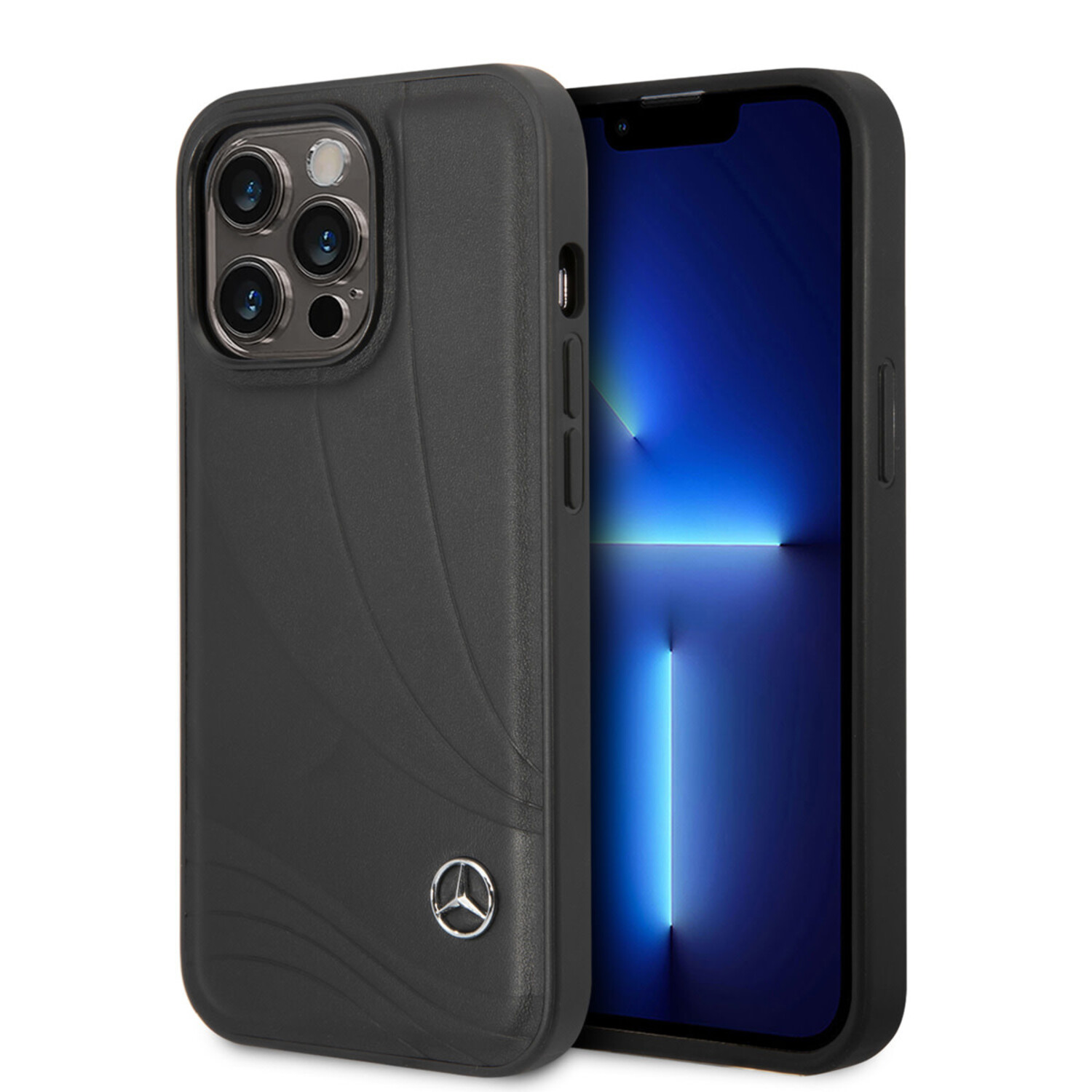 Mercedes-Benz Mercedes-Benz iPhone 14 Pro Back-Cover hul - Genuine Leather - New Wave - Schwarz