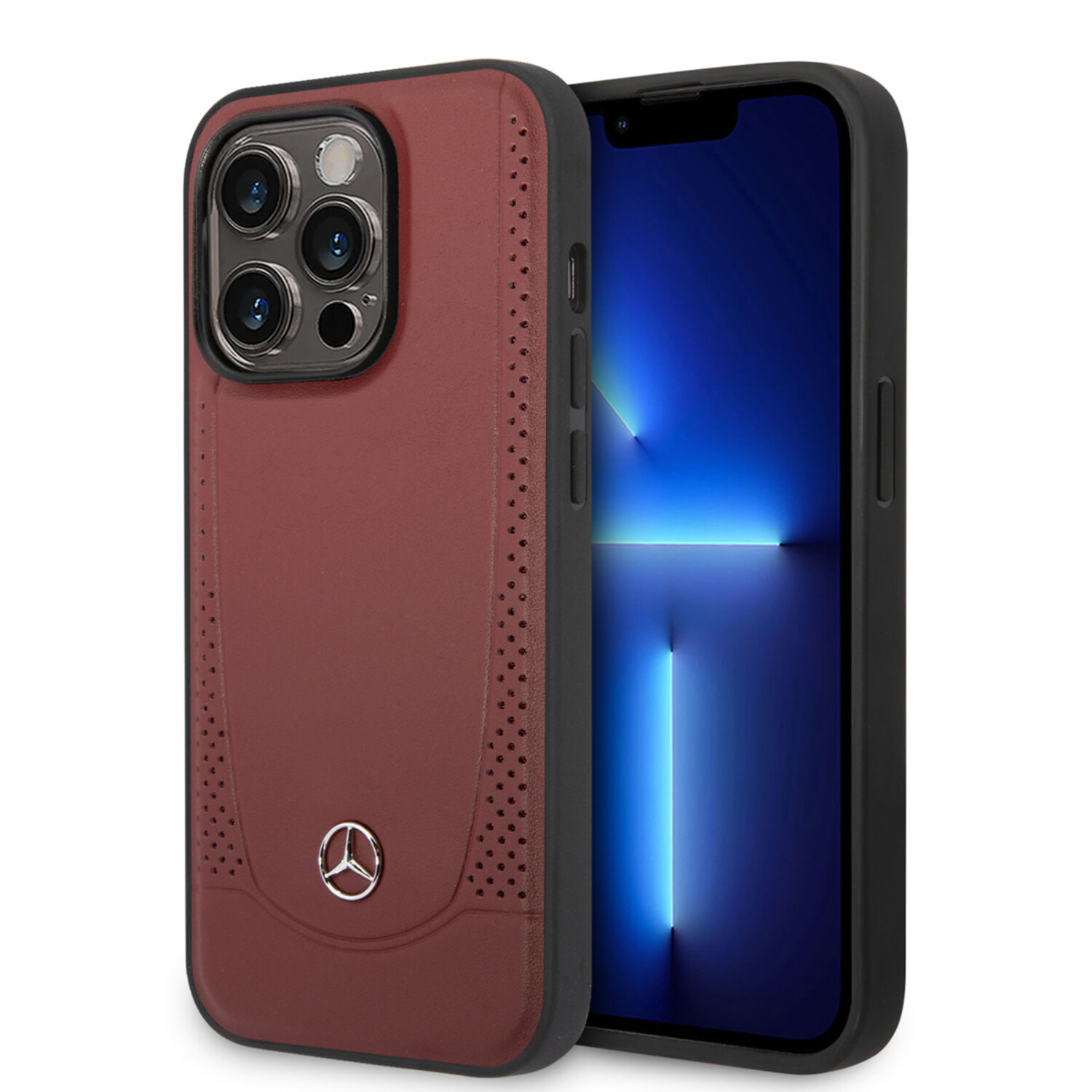 Mercedes-Benz Mercedes-Benz iPhone 14 Pro Back-Cover hul - Genuine Leather - Perforated - Rot