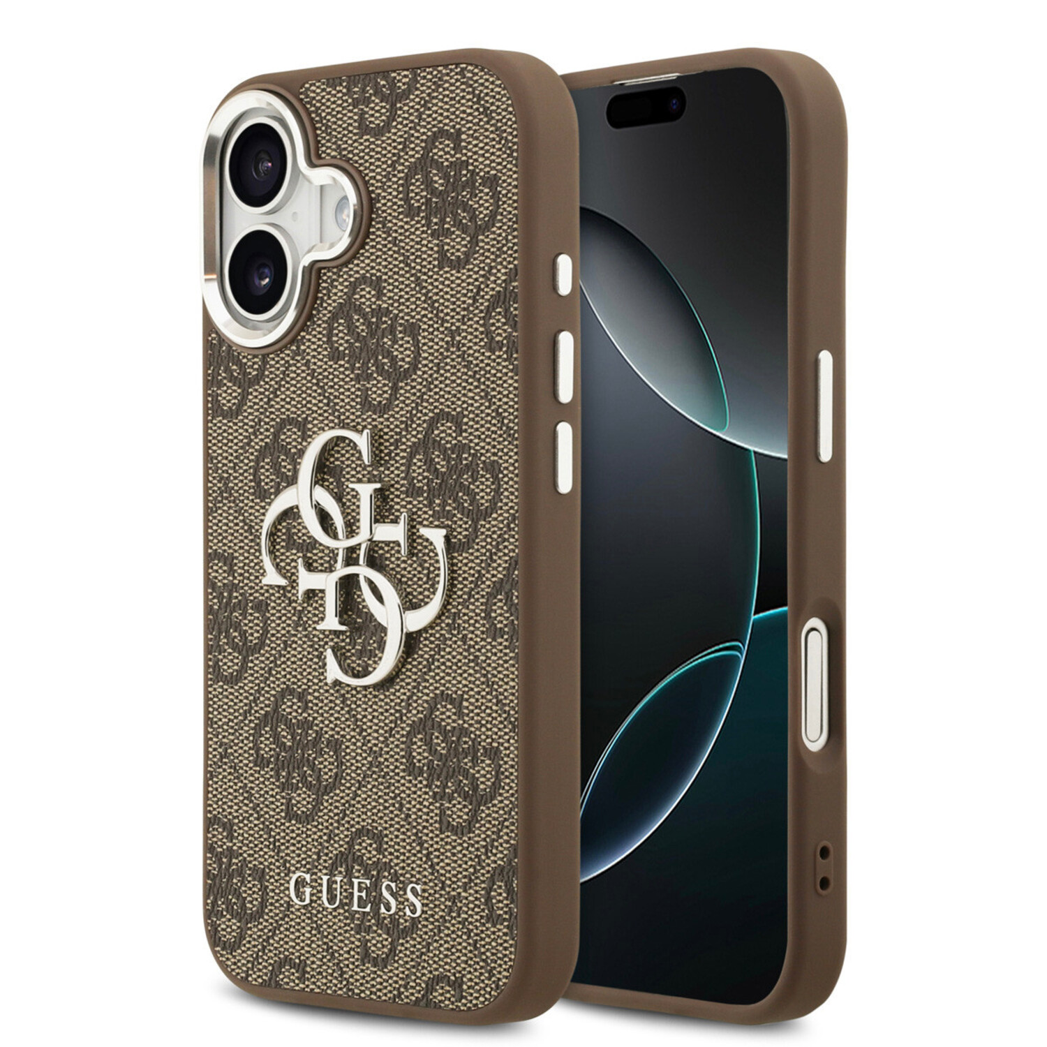 Guess Guess iPhone 17 Back-Cover hul - 4G - Big Metal Logo - Silver Edge - Braun