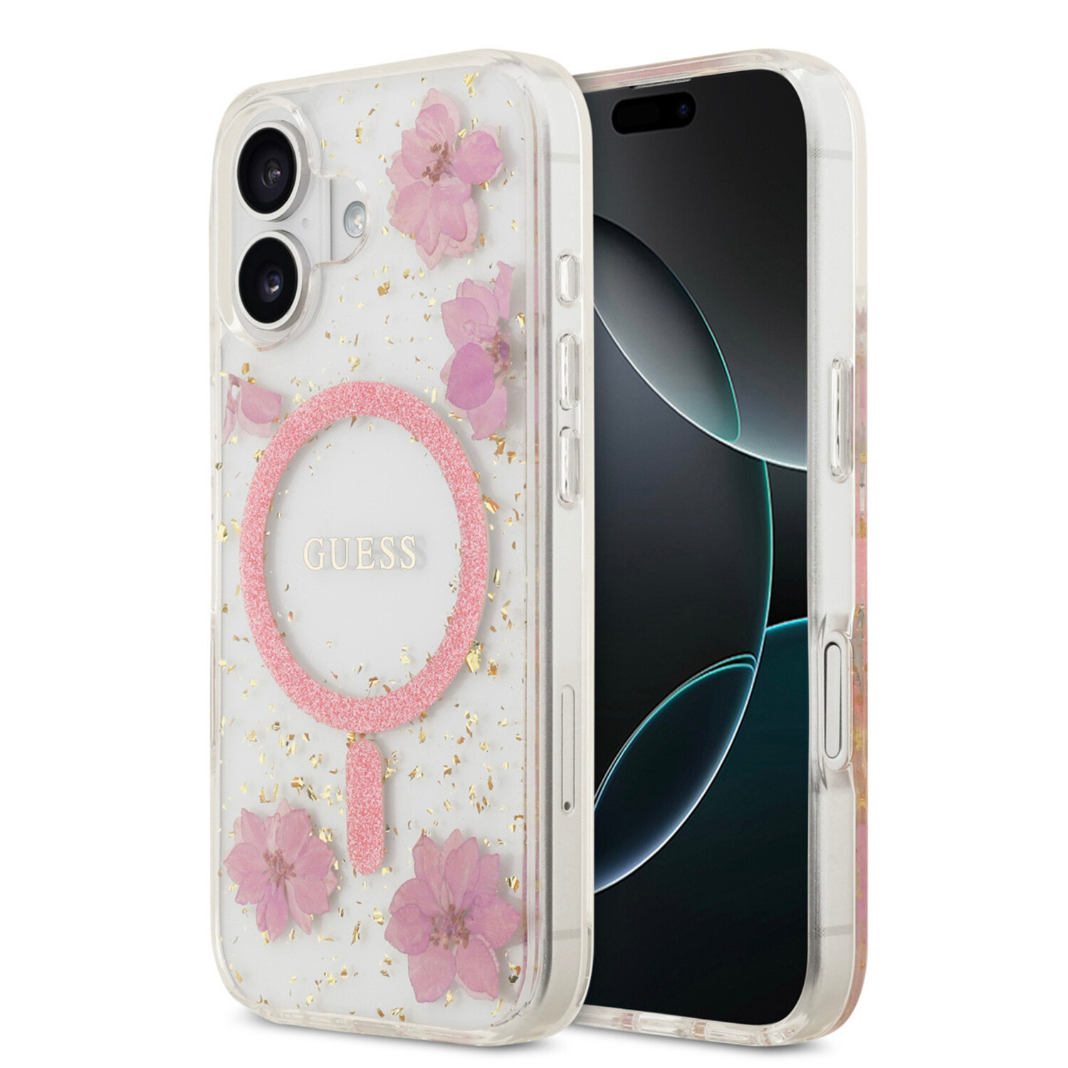 Guess Guess iPhone 17 Back-Cover hul - Magsafe - Resin Flowers Design - Rosa