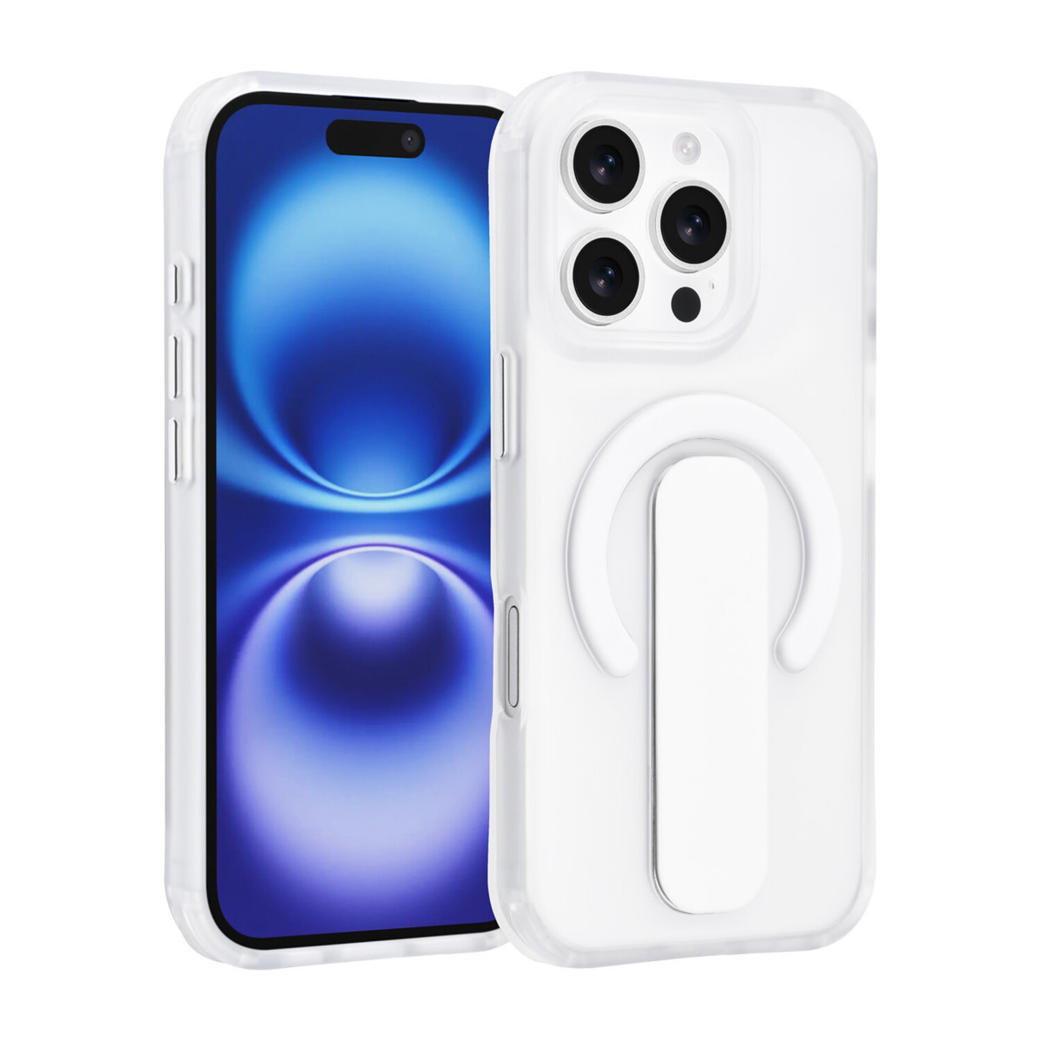 TUNIQ TUNIQ iPhone 16 Pro Back-Cover hul - Built-in Ring Stand - Antishock - Silber