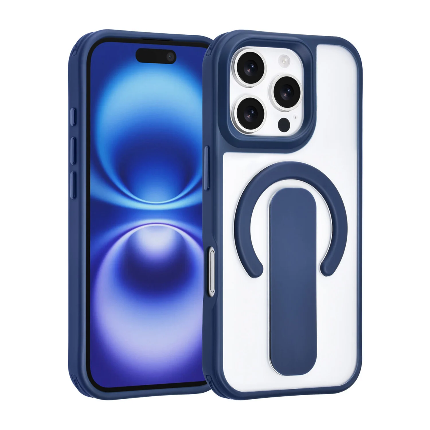 TUNIQ TUNIQ iPhone 16 Pro Back-Cover hul - Built-in Ring Stand - Antishock - Blau