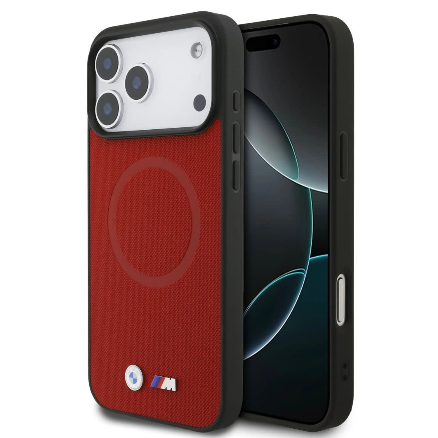 BMW BMW iPhone 17 Pro Max Back-Cover hul - MagSafe - Full Wrapped Leather Case With Metal Logos - Rot