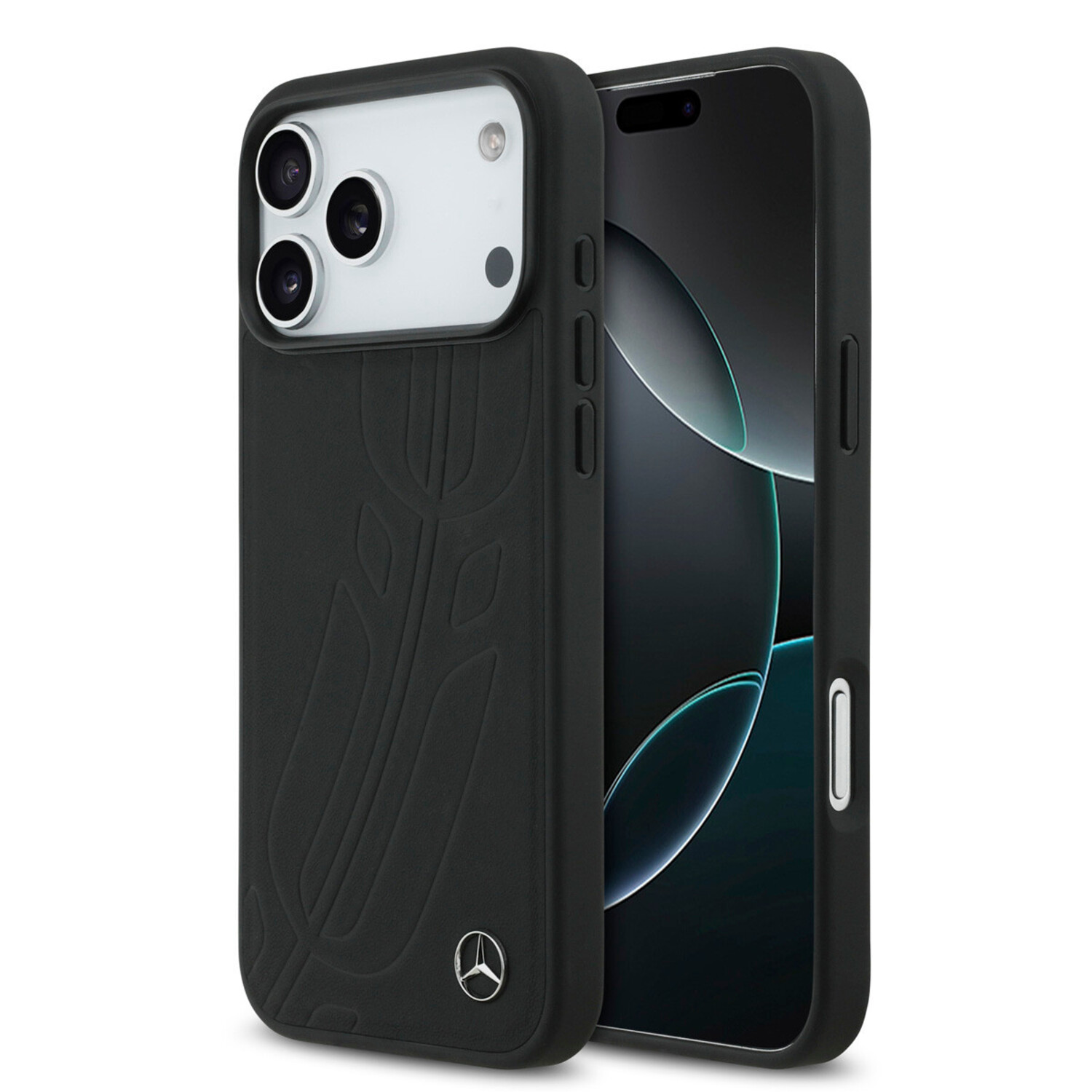 Mercedes-Benz Mercedes-Benz iPhone 17 Pro Max Back-Cover hul - Genuine Leather - Magsafe - Large Laurel Leave - Schwarz