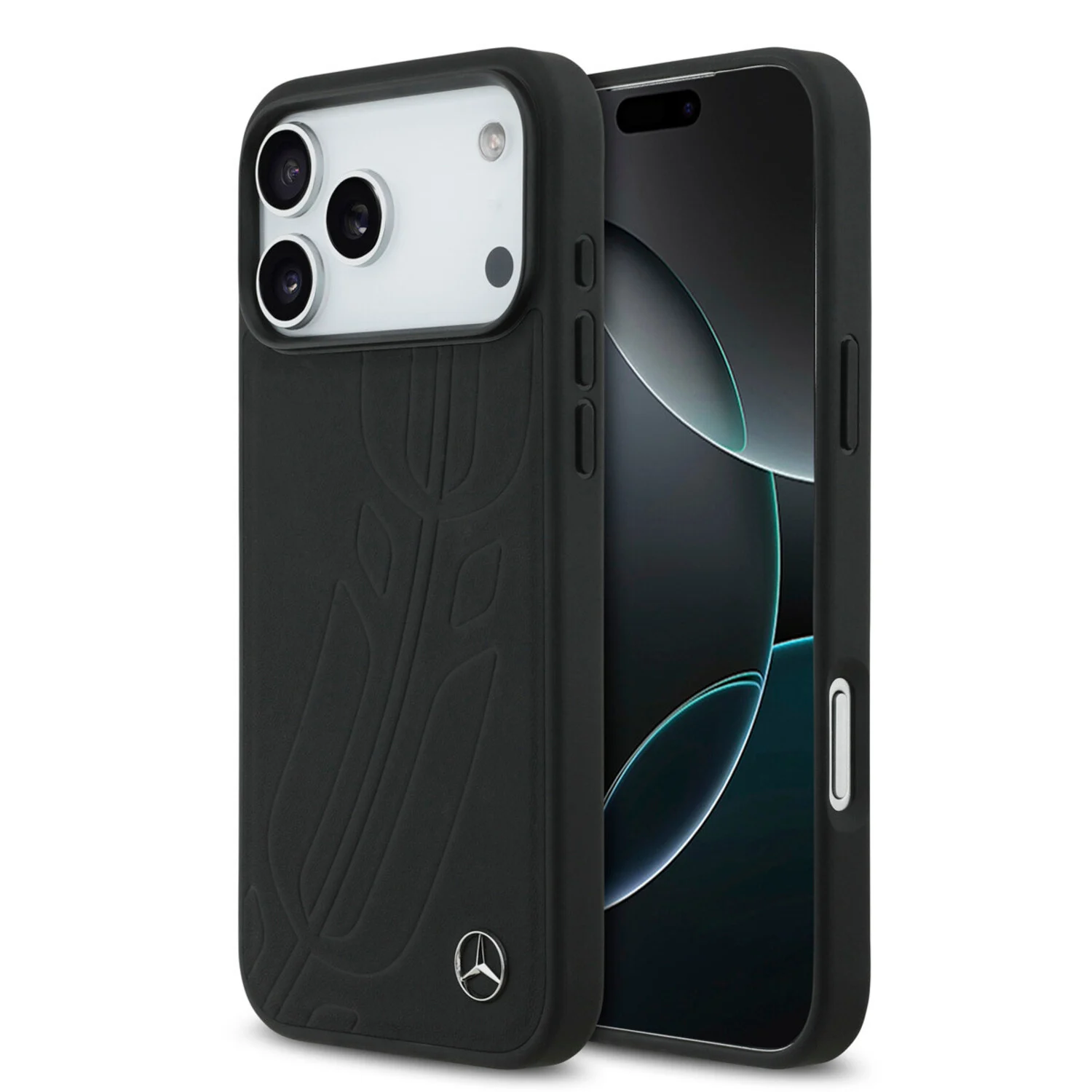 Mercedes-Benz Mercedes-Benz iPhone 17 Pro Max Back-Cover hul - Genuine Leather - Magsafe - Large Laurel Leave - Schwarz
