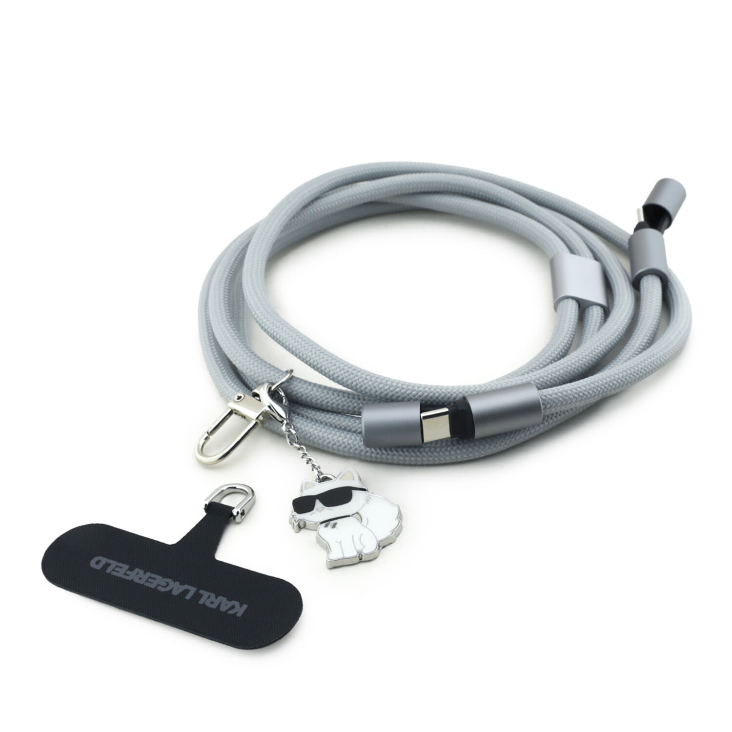 Karl Lagerfeld Karl Lagerfeld Crossbody Cord with Charging Cable and Tether Patch - USB-C to USB-C - Choupette Charm - Grau