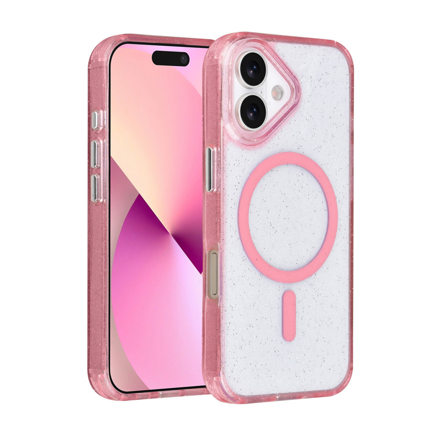 TUNIQ TUNIQ iPhone 16 Back-Cover hul - Magsafe - Glitter - Hanger - Rosa