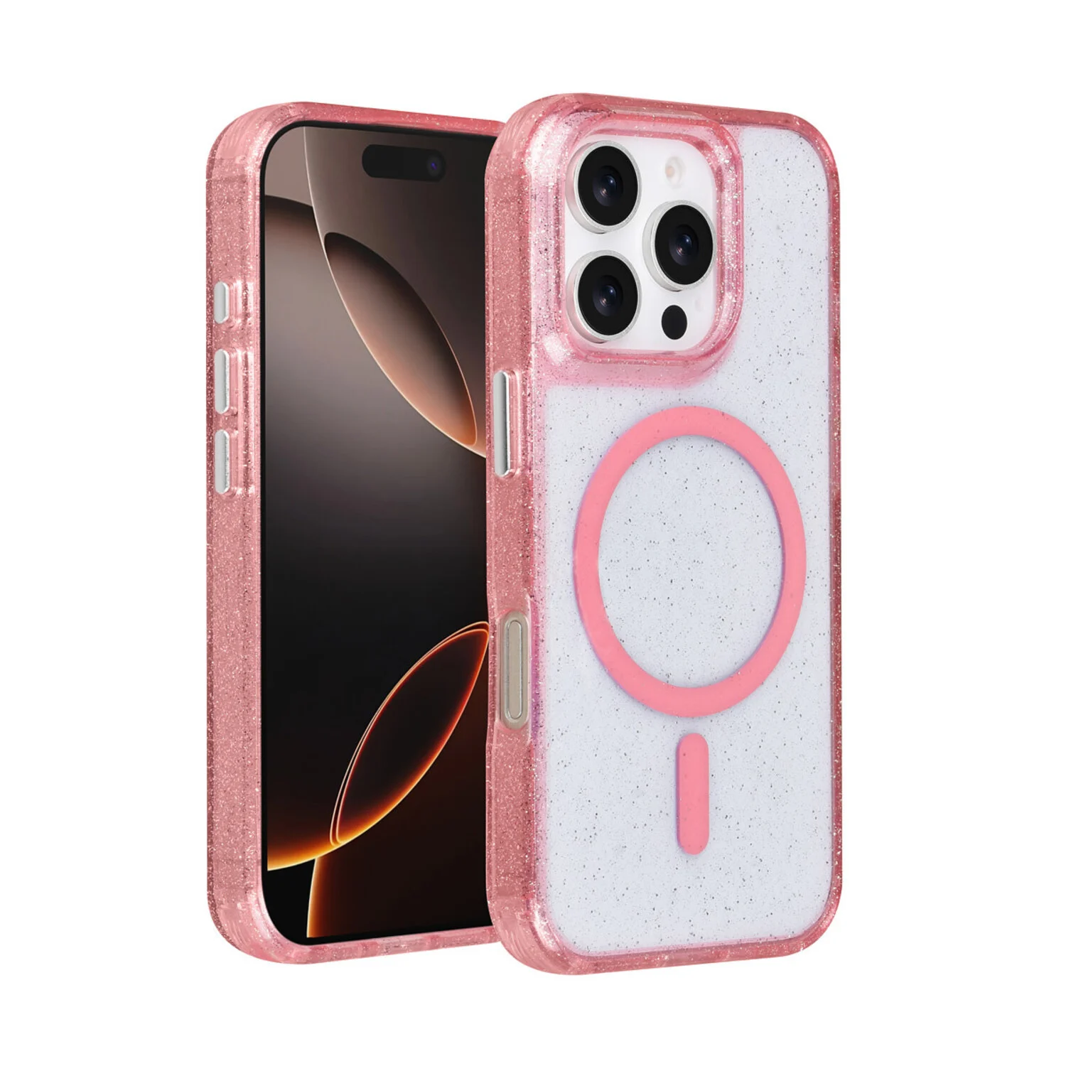 TUNIQ TUNIQ iPhone 16 Pro Back-Cover hul - Magsafe - Glitter - Hanger - Rosa