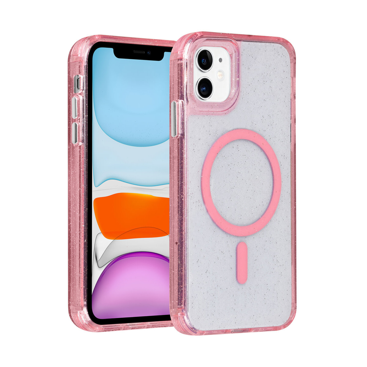 TUNIQ TUNIQ iPhone 11 Back-Cover hul - Magsafe - Glitter - Hanger - Rosa
