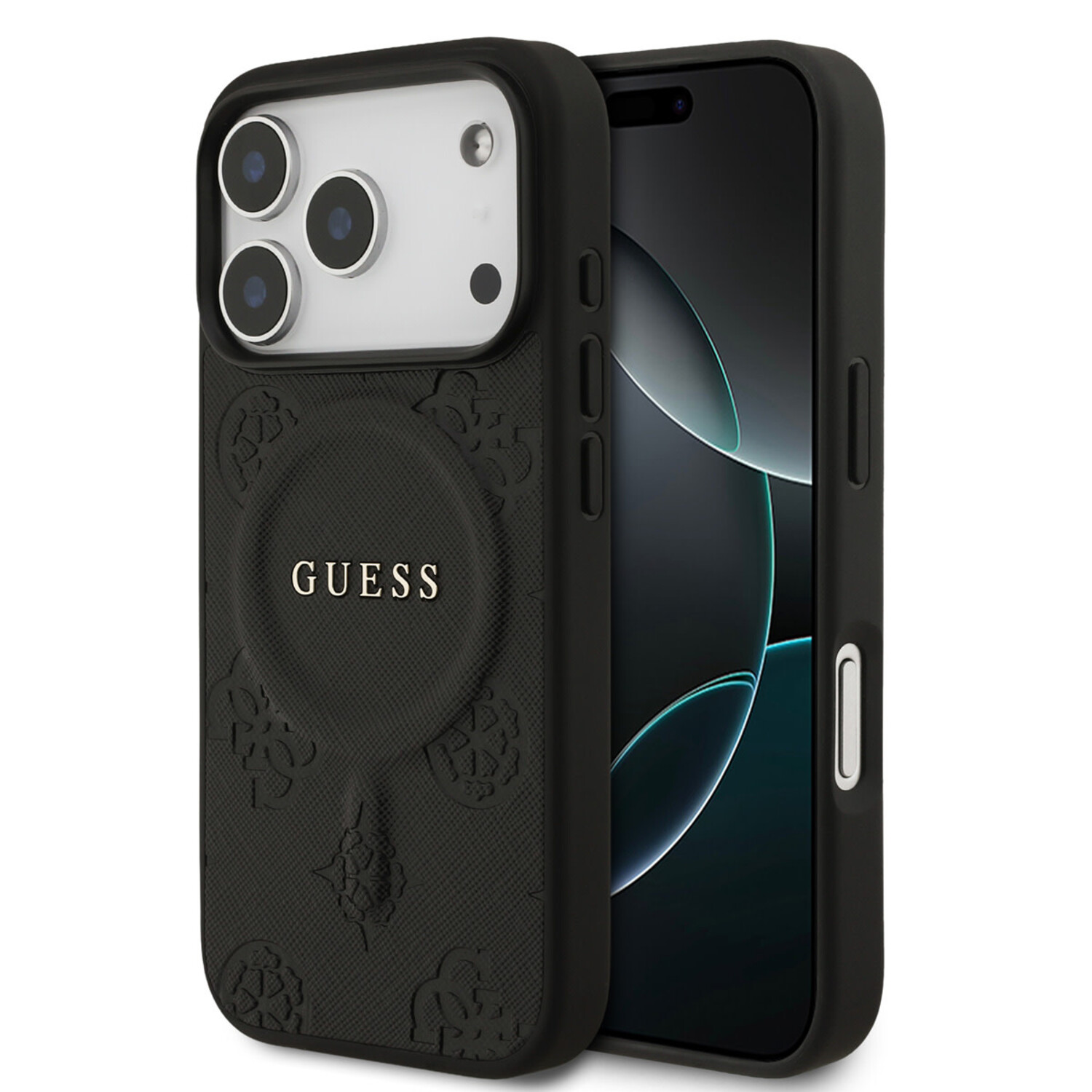 Guess Guess iPhone 17 Pro Back-Cover hul - Magsafe PU Leather - Peony Hot Stamp - Schwarz