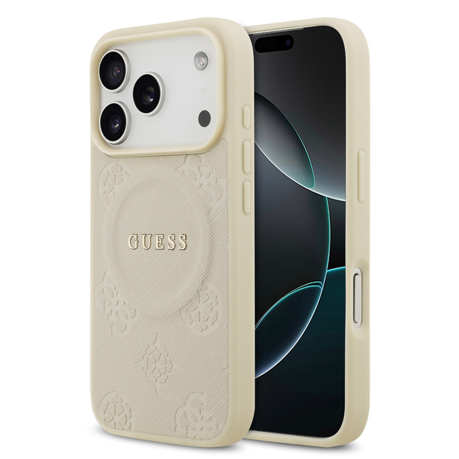 Guess Guess iPhone 17 Pro Back-Cover hul - Magsafe PU Leather - Peony Hot Stamp - Beige