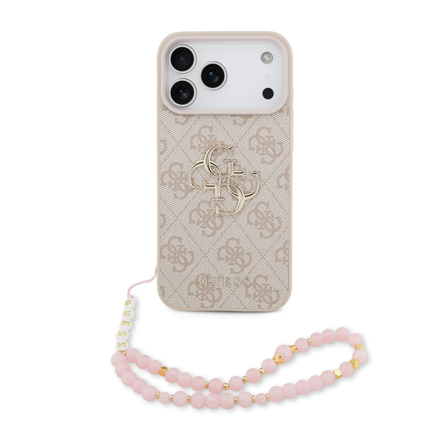 Guess Guess iPhone 17 Pro Max Back-Cover hul - 4G With Pearl Strap - Big Metal Logo - Rosa