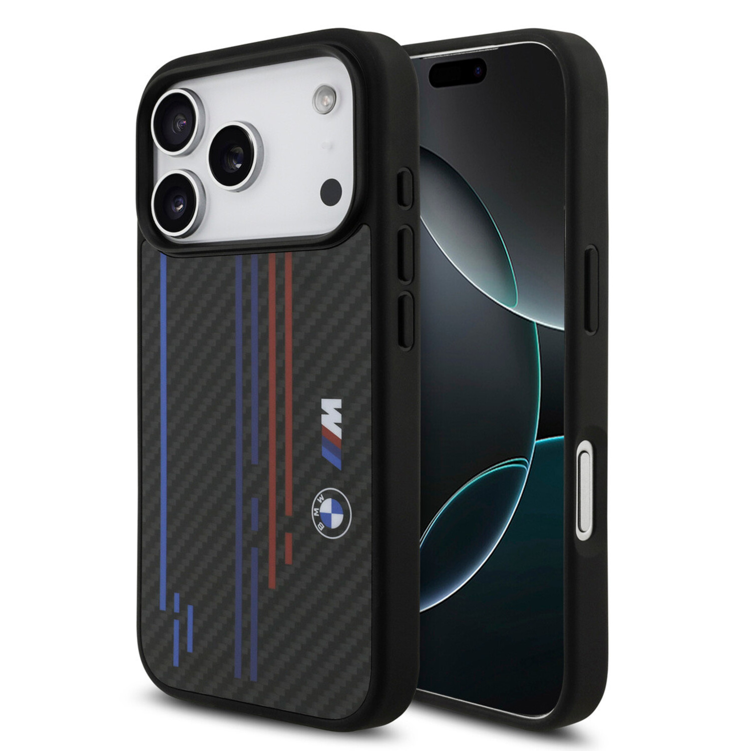 BMW BMW iPhone 17 Pro Back-Cover hul - MagSafe Kevlar Case With Printed Tricolor &amp; Metal Logos - Schwarz