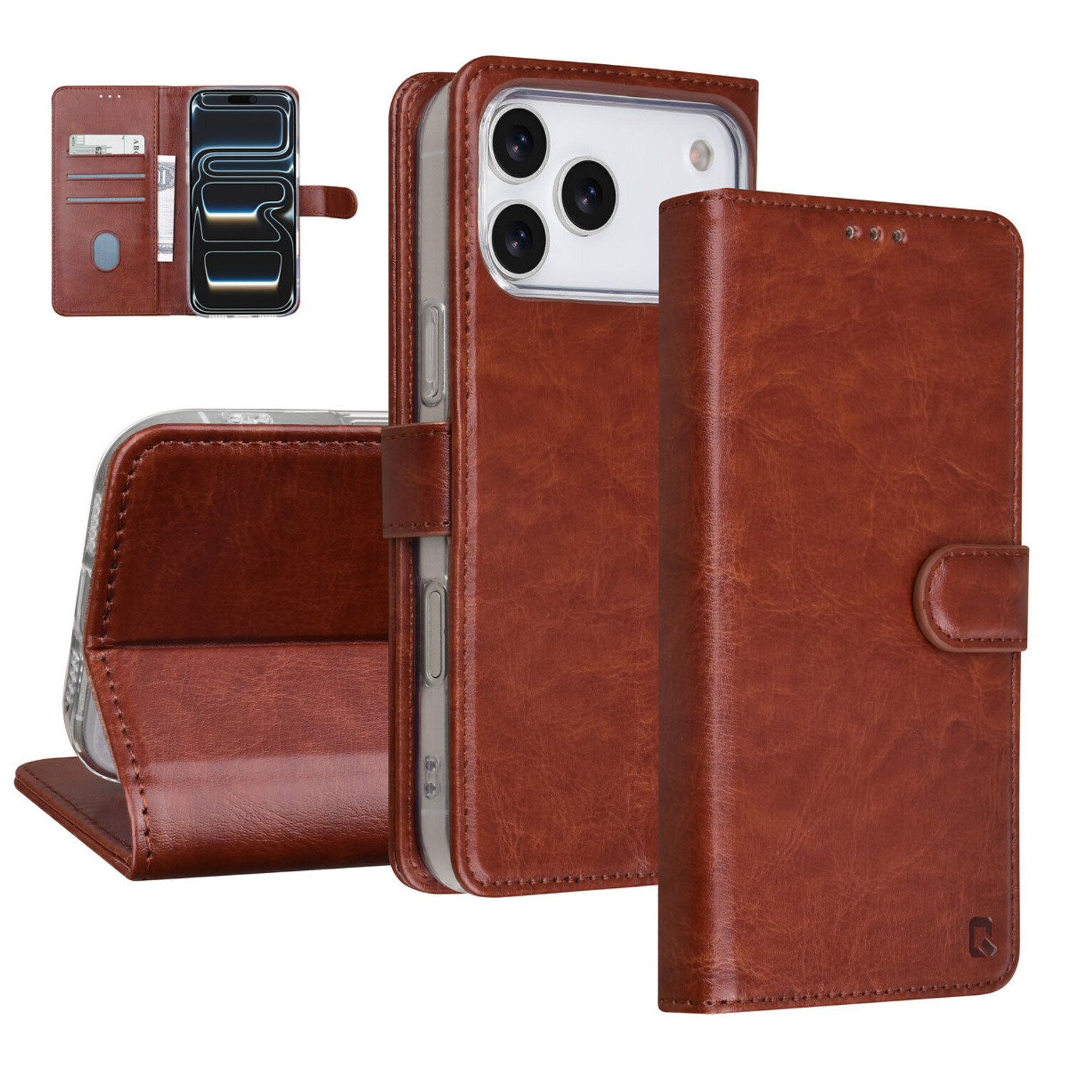 TUNIQ TUNIQ iPhone 17 Pro Max Book-Case hul - Kartenhalter für 3 Karten - Magnetverschluss - Aufhänger - Braun